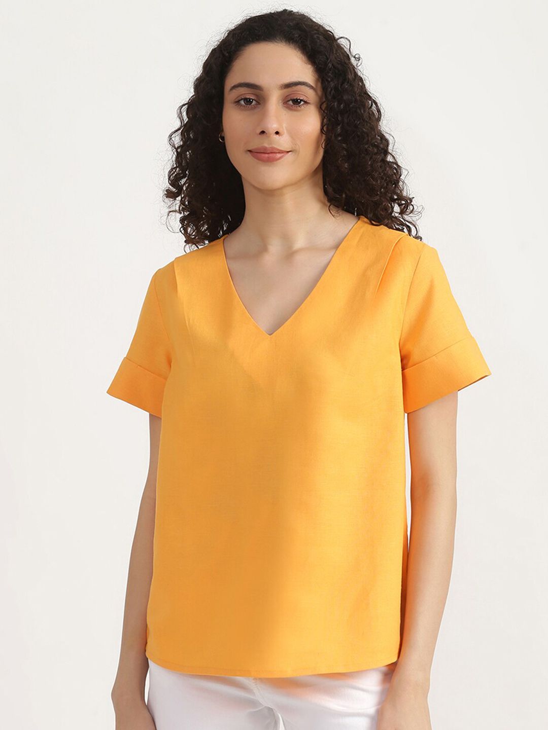United Colors of Benetton Women Yellow Solid Top Price in India