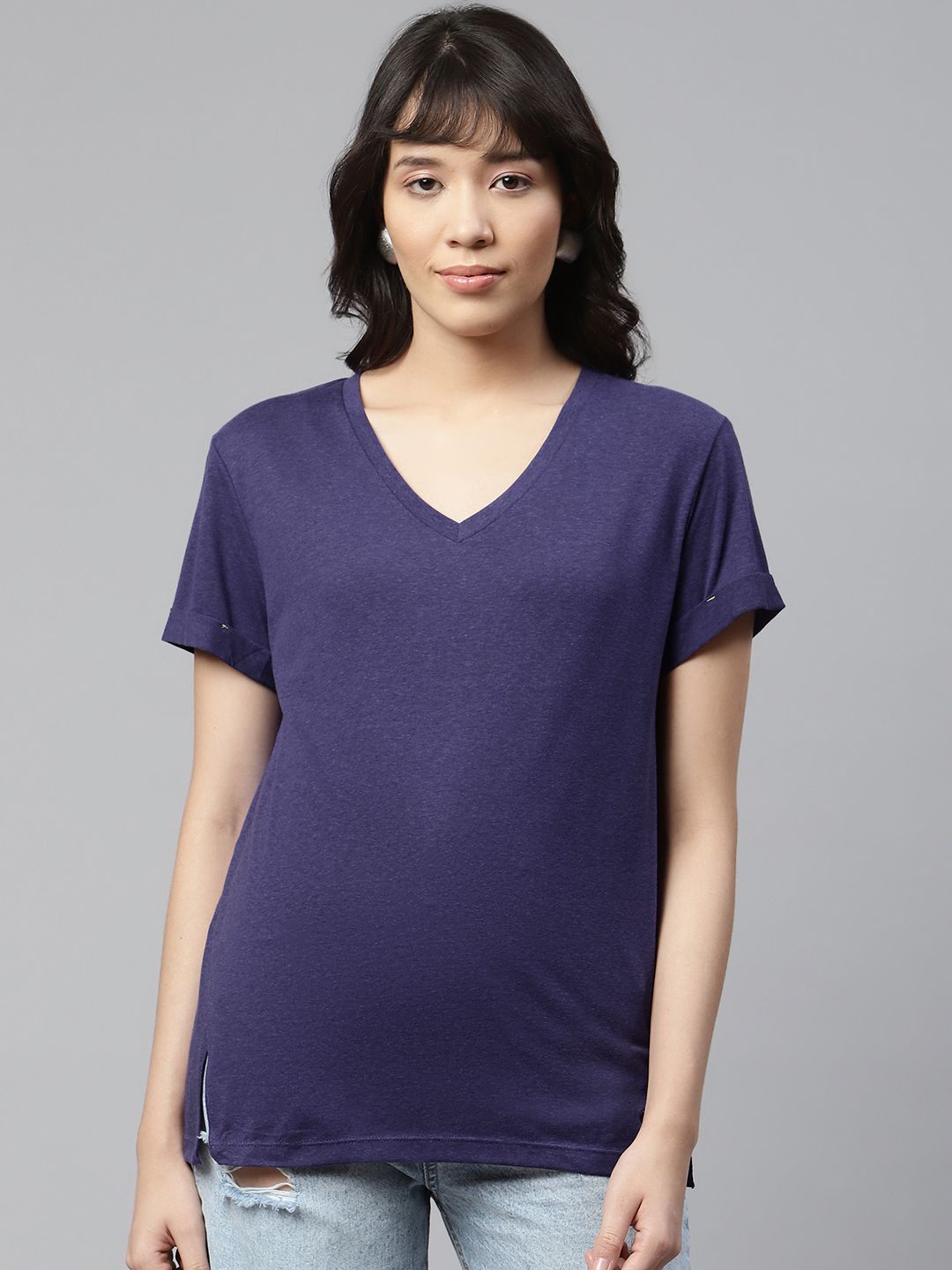 Marks & Spencer Women Purple V-Neck T-shirt Price in India