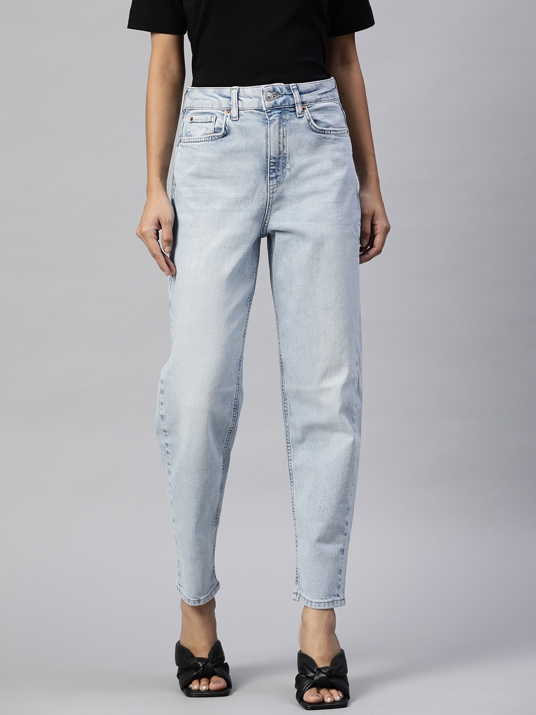 Marks & Spencer Women Blue Mom Fit High-Rise Light Fade Stretchable Jeans Price in India