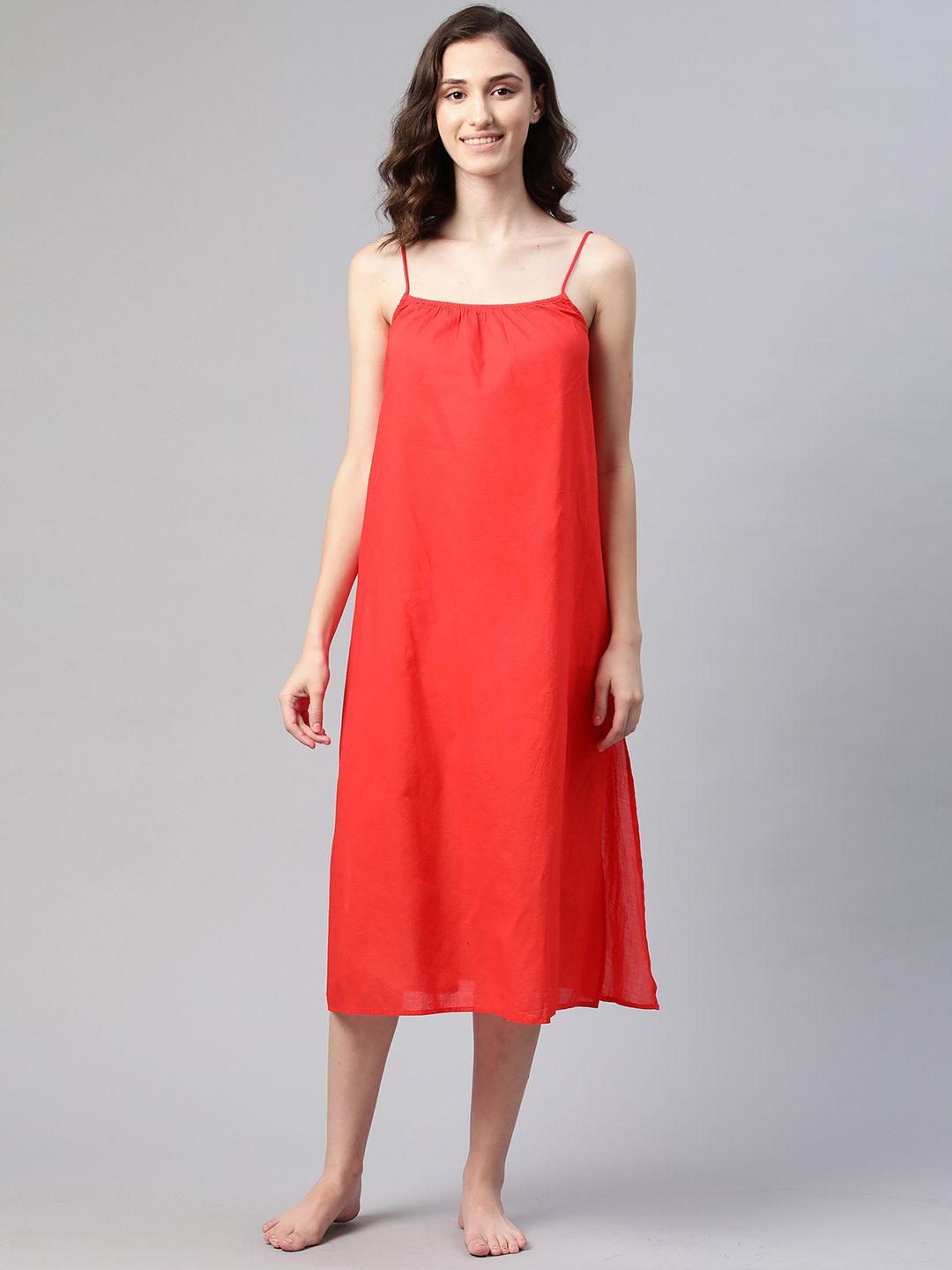 Marks & Spencer Red Cotton Solid Strappy Cover-Up Dress Price in India