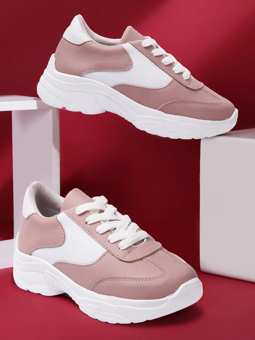 FASHIMO Women Peach-Coloured Colourblocked Sneakers Price in India