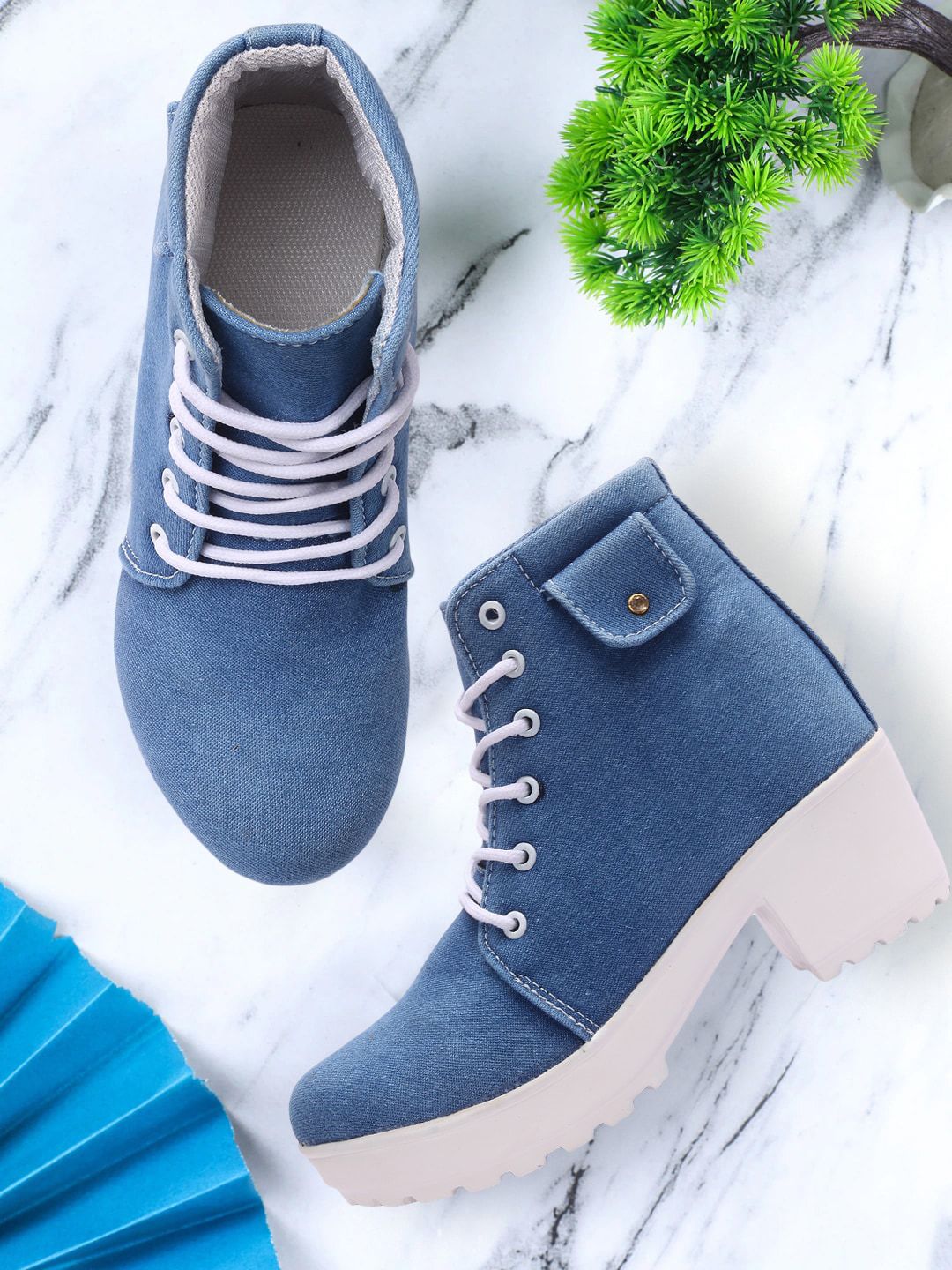 FASHIMO Women Blue Denim  Heel Boots Price in India