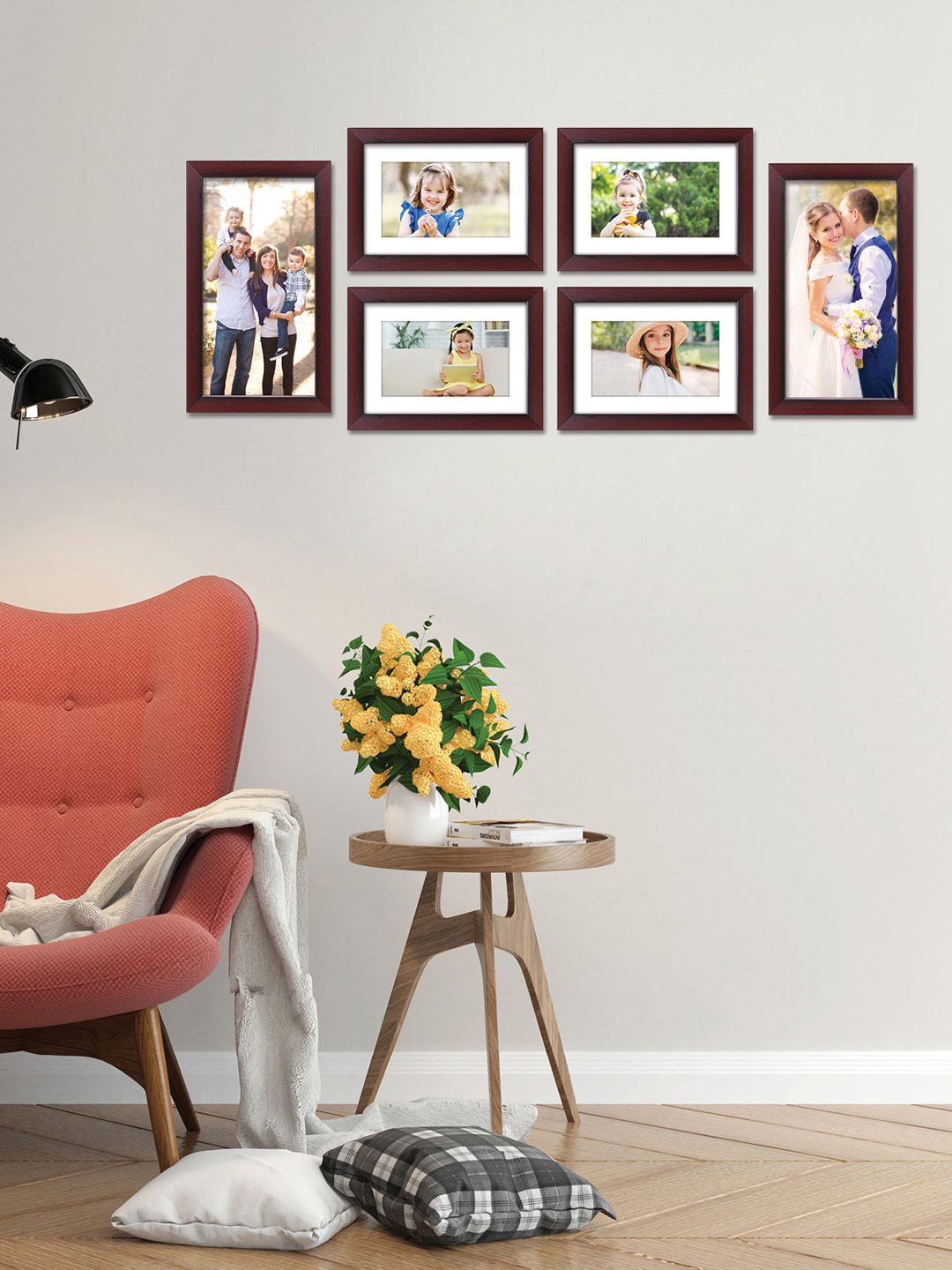 RANDOM Set Of 6 Brown Solid Photo Frames Price in India
