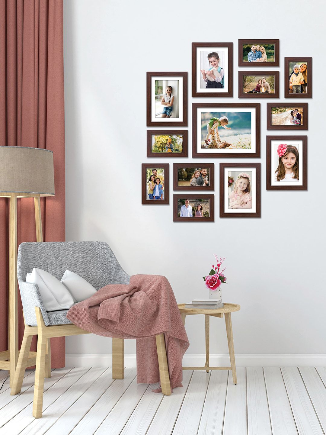 RANDOM Set of 13 Brown Solid Individual Photo Frames Price in India