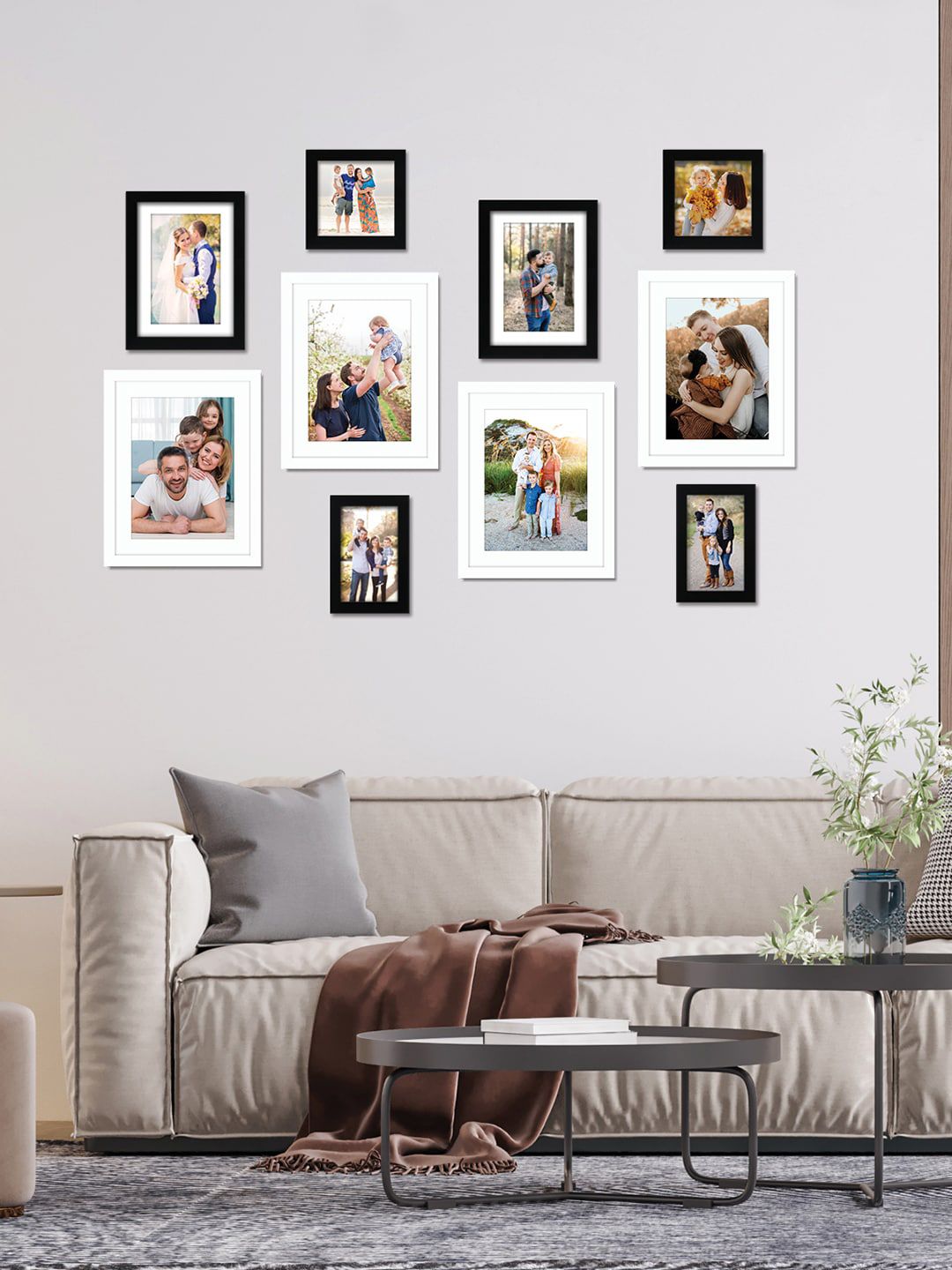 RANDOM Set Of 10 Black & White Wooden Photo Frames Price in India