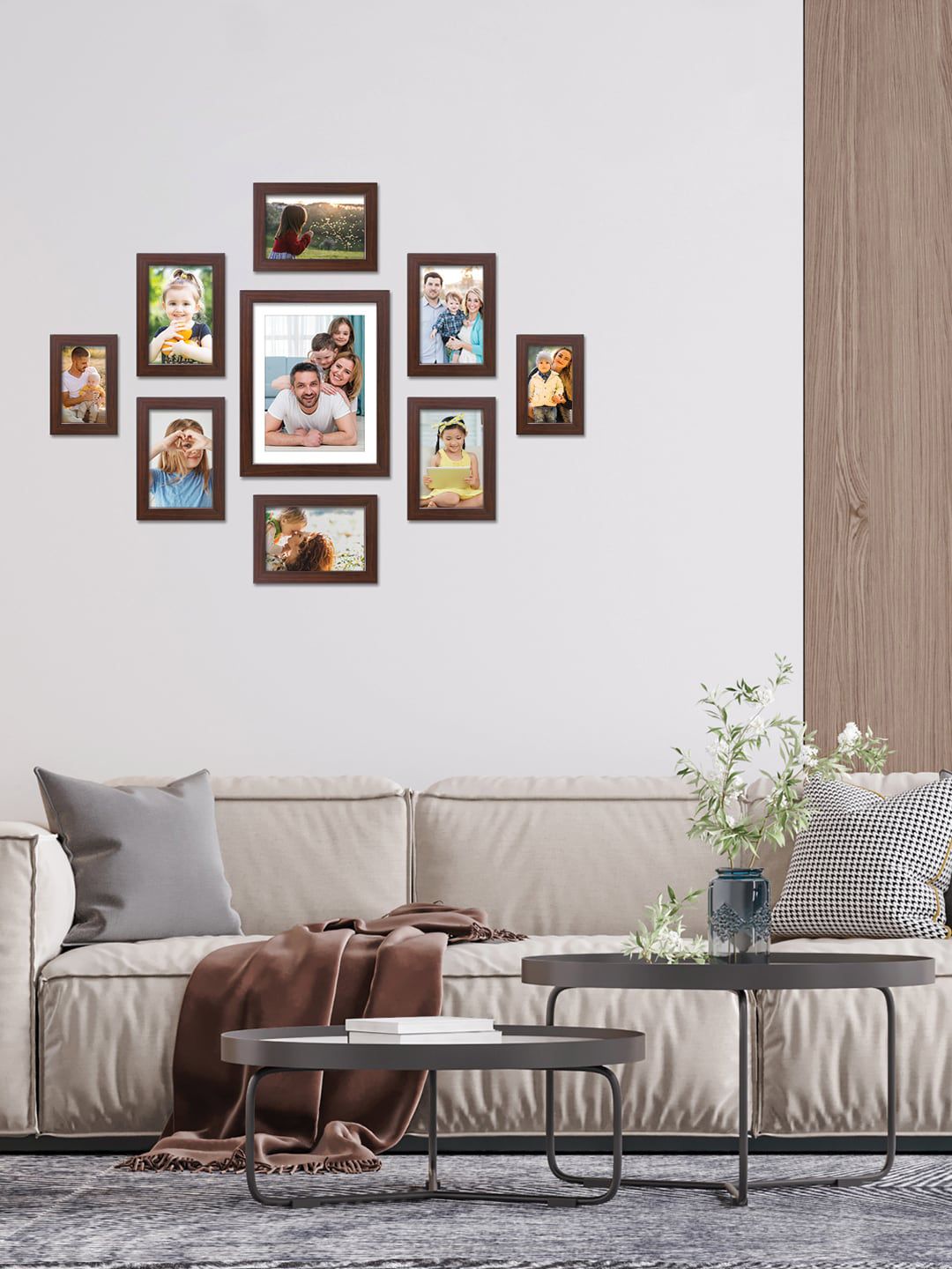 RANDOM Set Of 9 Brown Solid Photo Frames Price in India