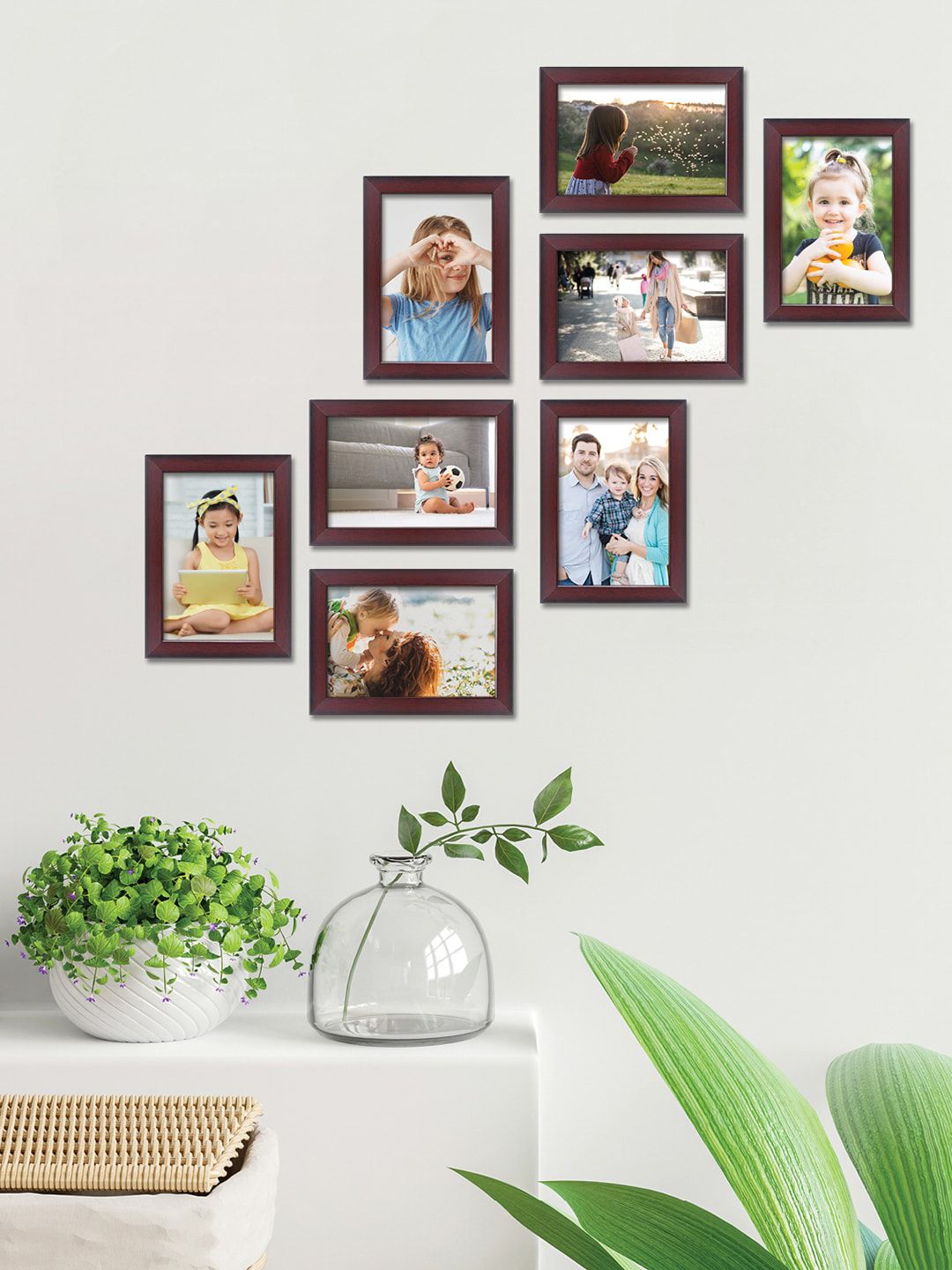 RANDOM Set Of 9 Brown Solid Wall Photo Frames Price in India