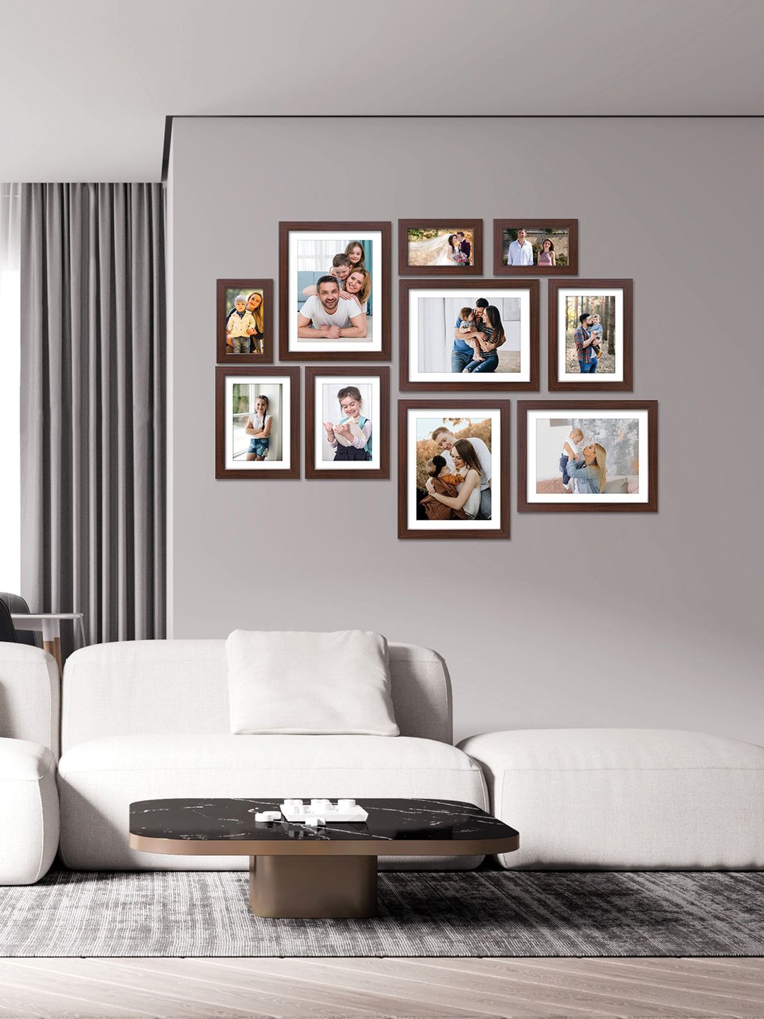 RANDOM Set Of 10 Brown Solid Wood Photo Frames Price in India