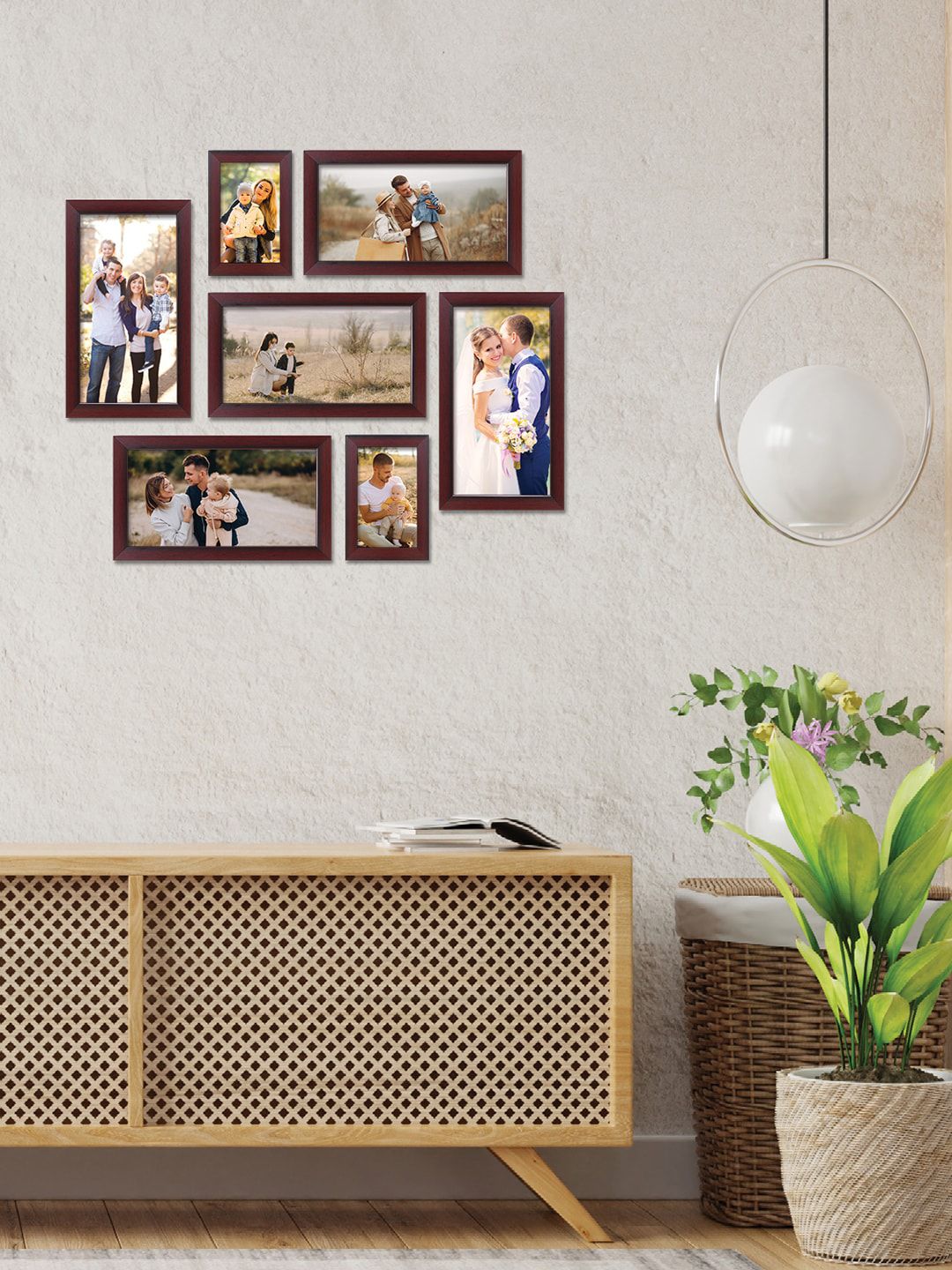 RANDOM Set Of 7 Brown Solid Photo Frames Price in India