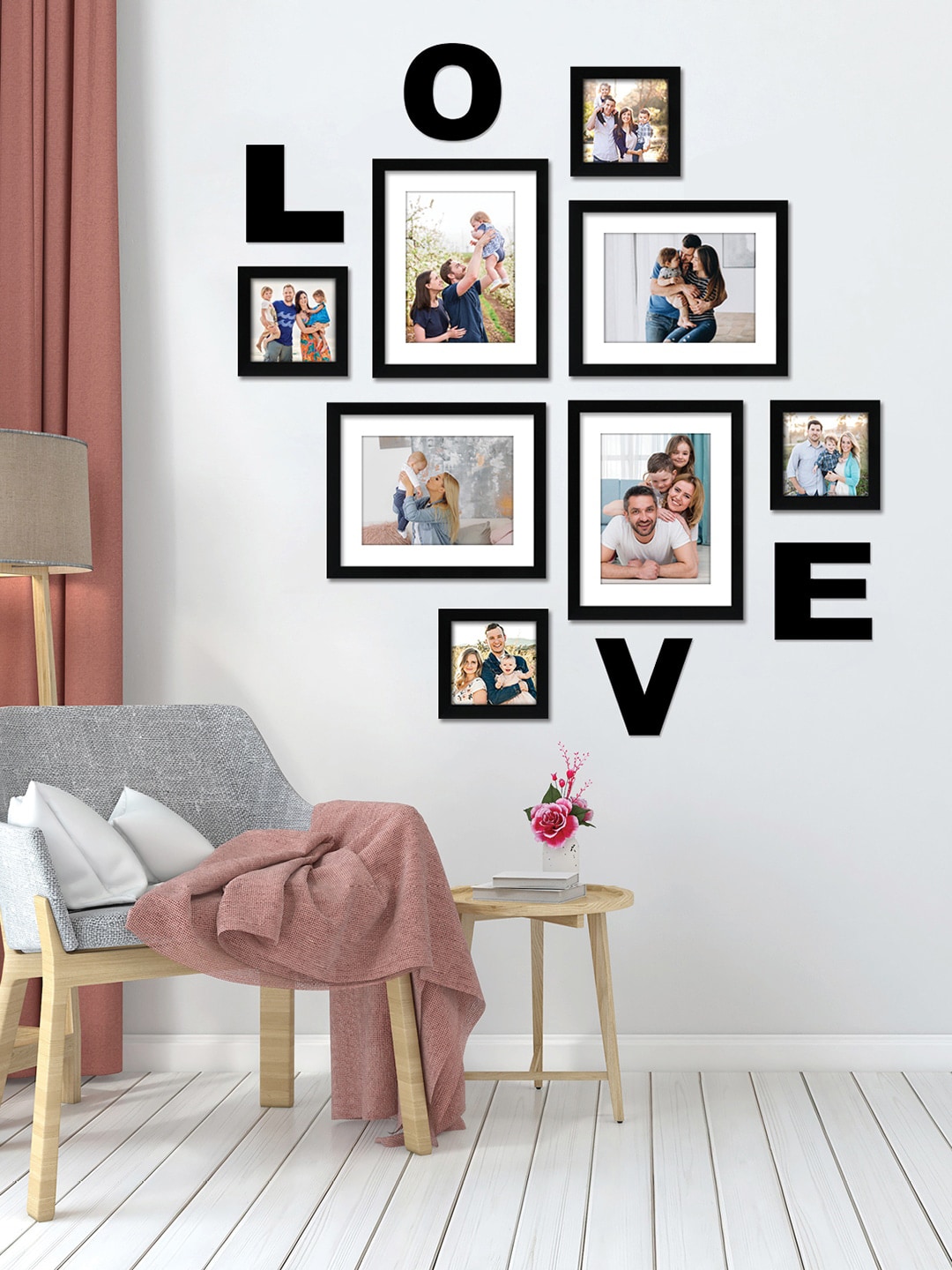 RANDOM Set of 8 Individual photo frames with LOVE Plaque Price in India