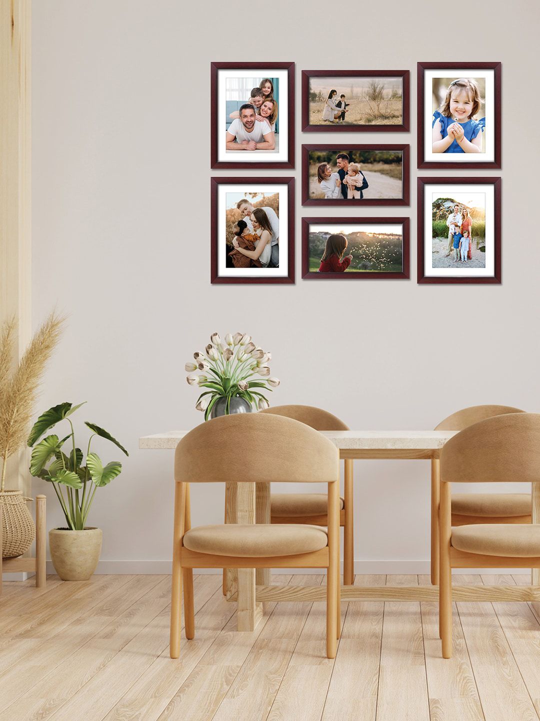 RANDOM Set Of 7 Brown & White Wooden Photo Frames Price in India