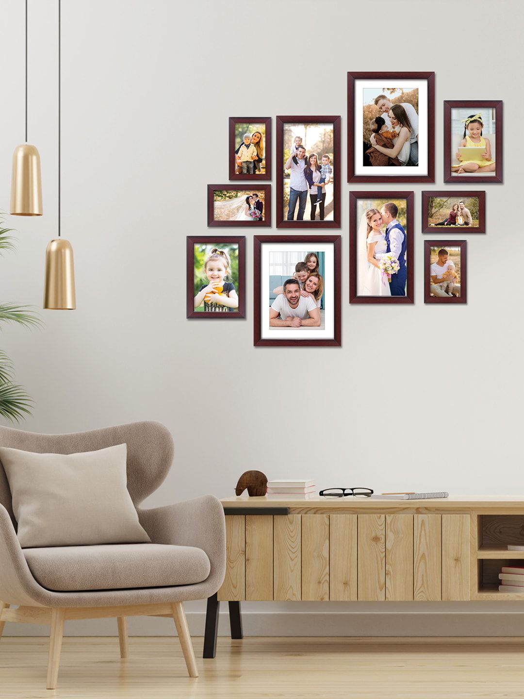 RANDOM Set Of 10 Brown & White Wooden Photo Frames Price in India
