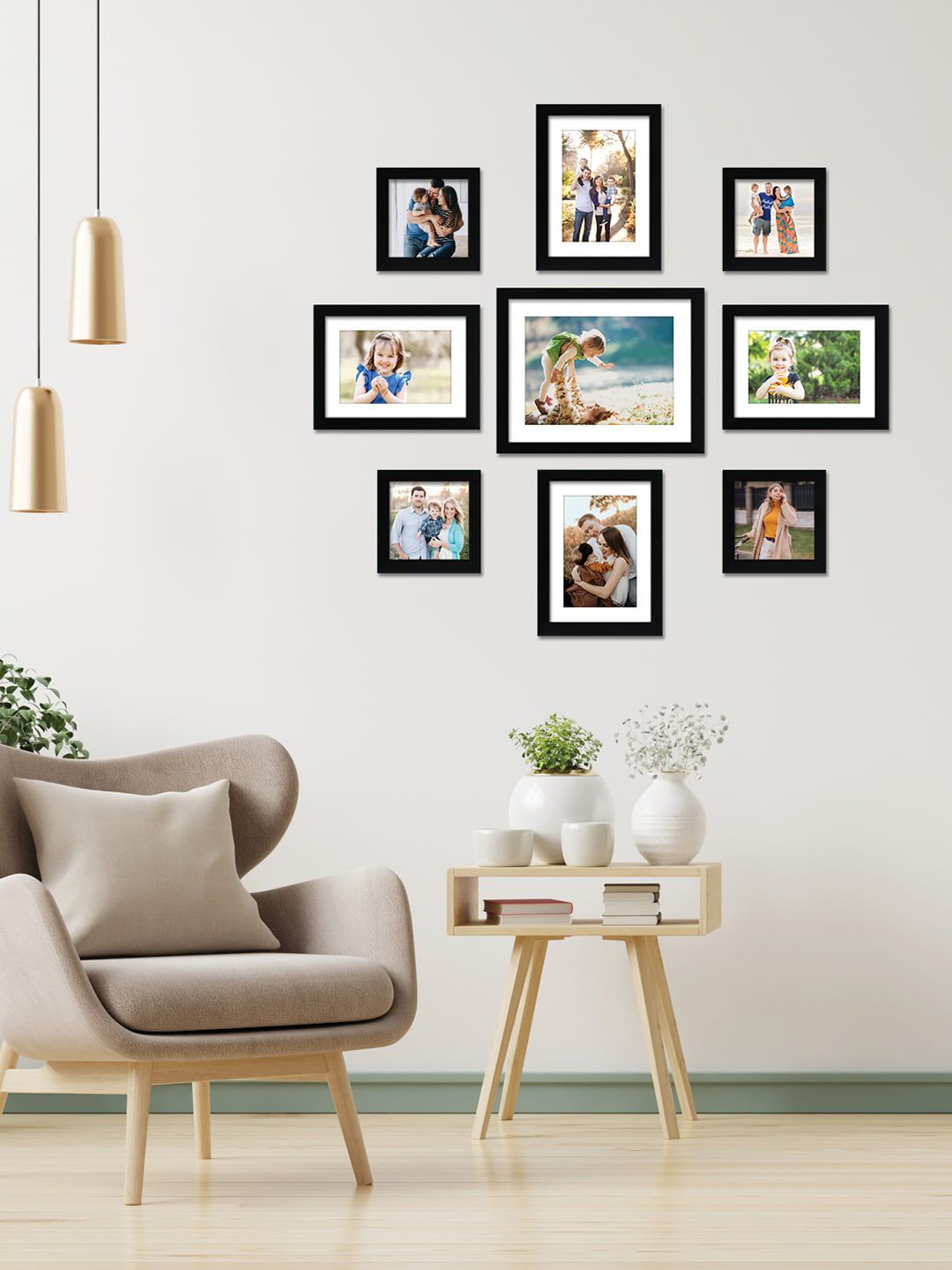 RANDOM Set Of 9 Black Solid Wood Photo Frames Price in India