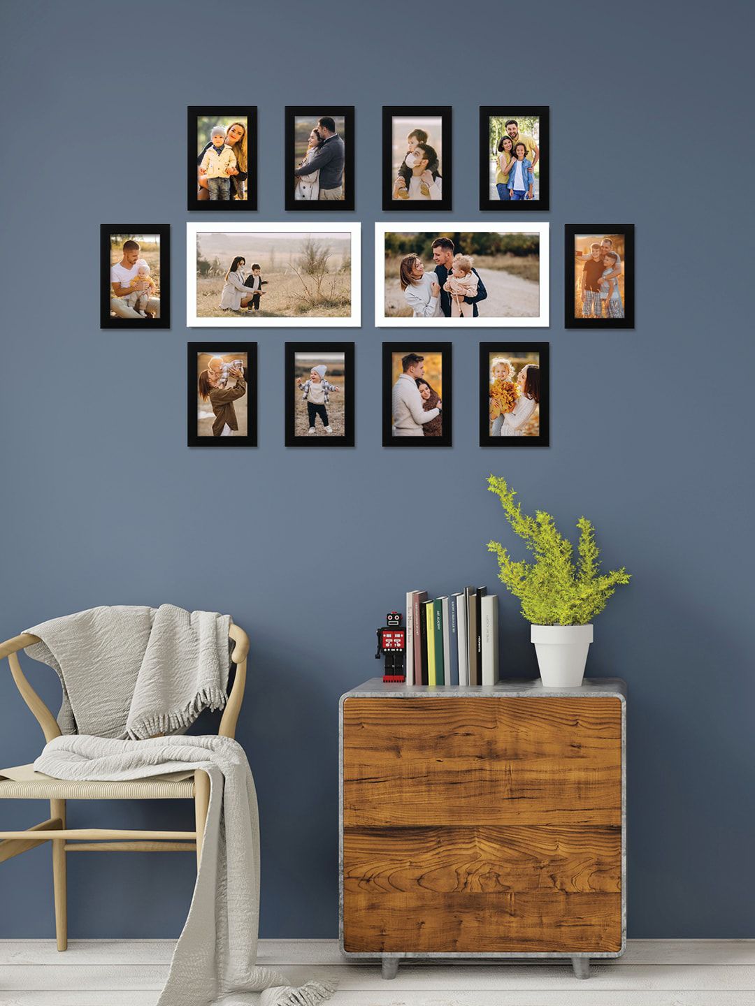 RANDOM Set Of 9 Black Solid Wall Photo Frames Price in India