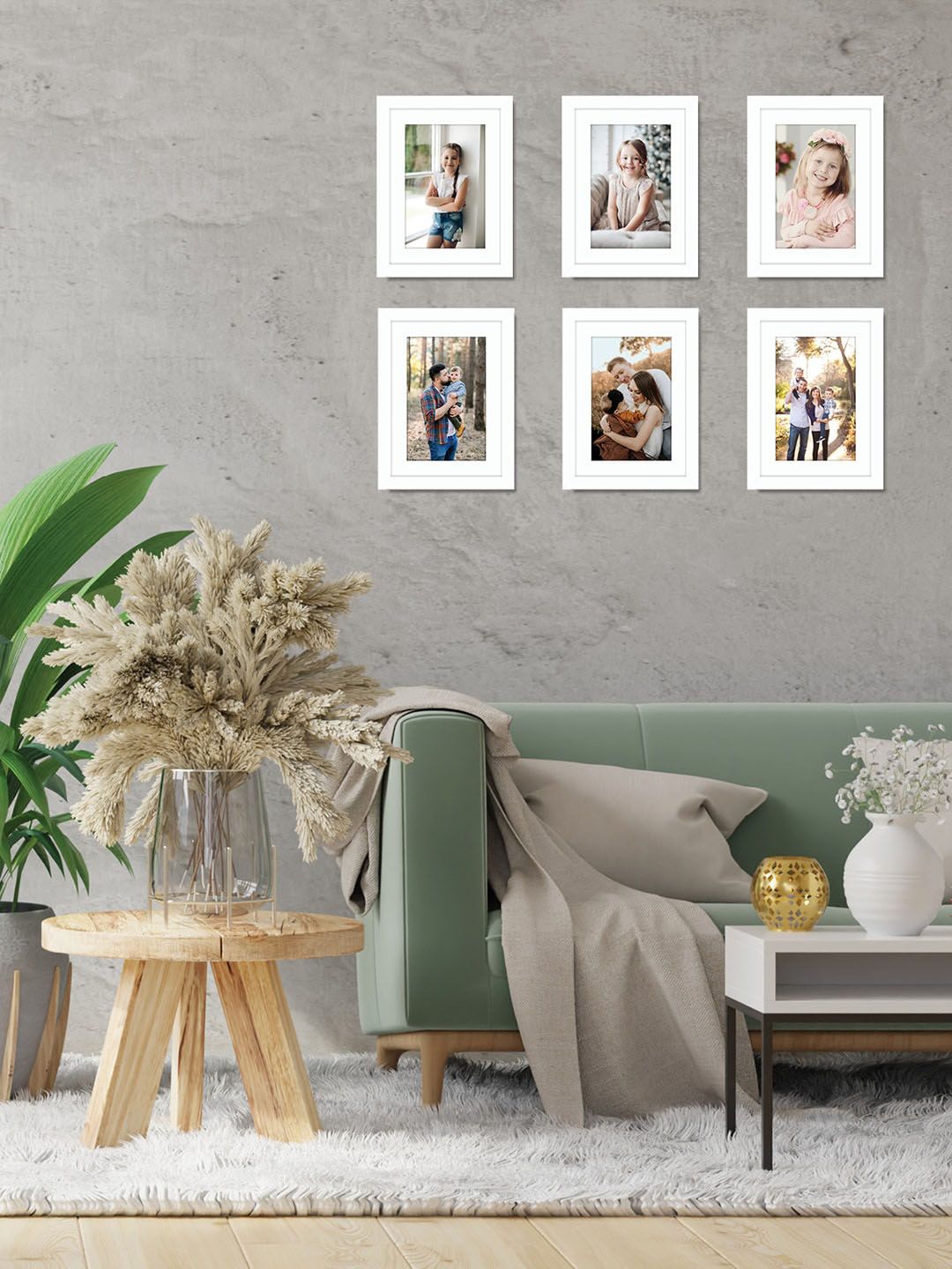 RANDOM Set Of 6 White Solid Rectangle Photo Frames Price in India