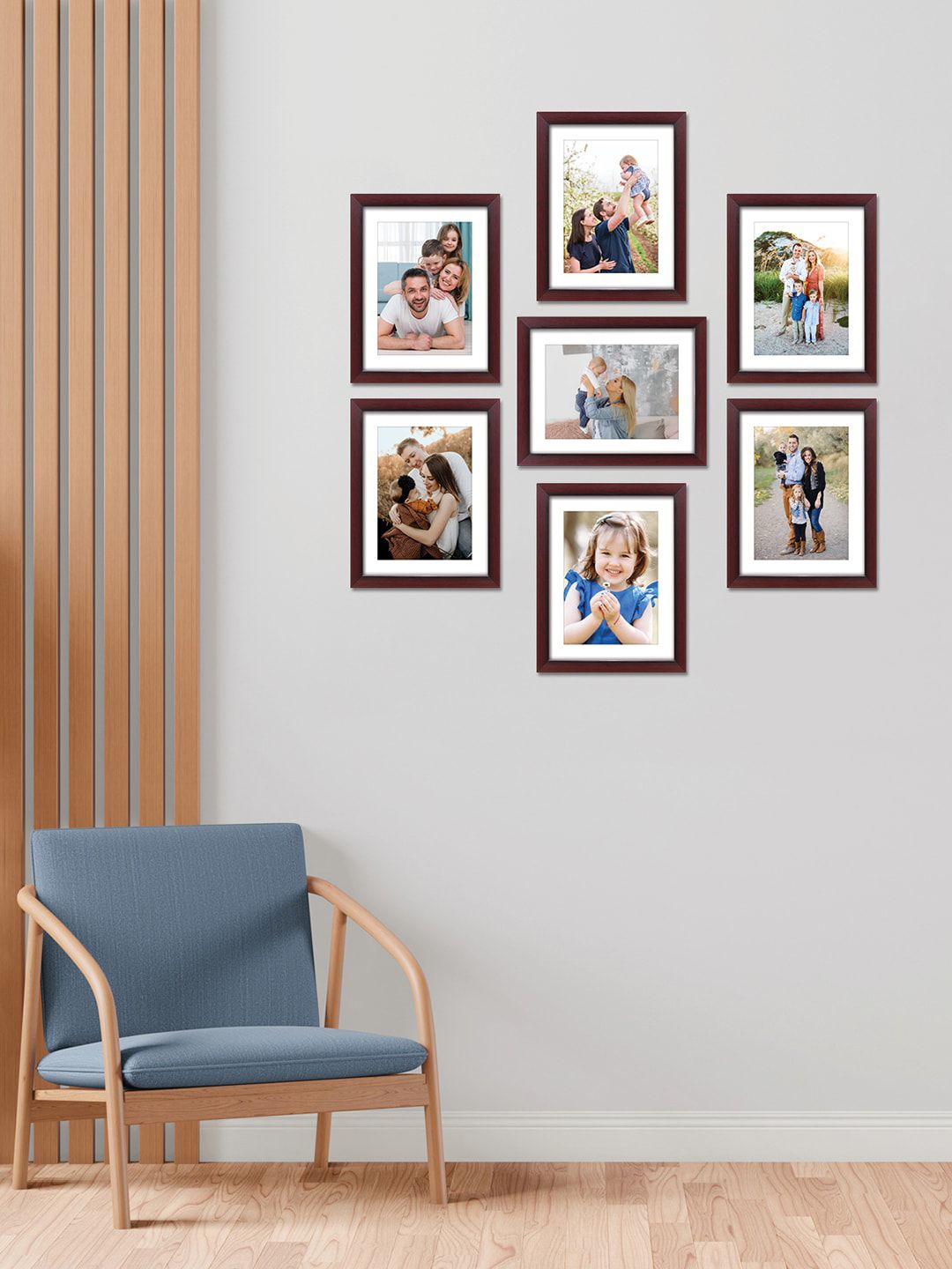 RANDOM Set Of 7 Brown Solid Wall Photo Frames Price in India