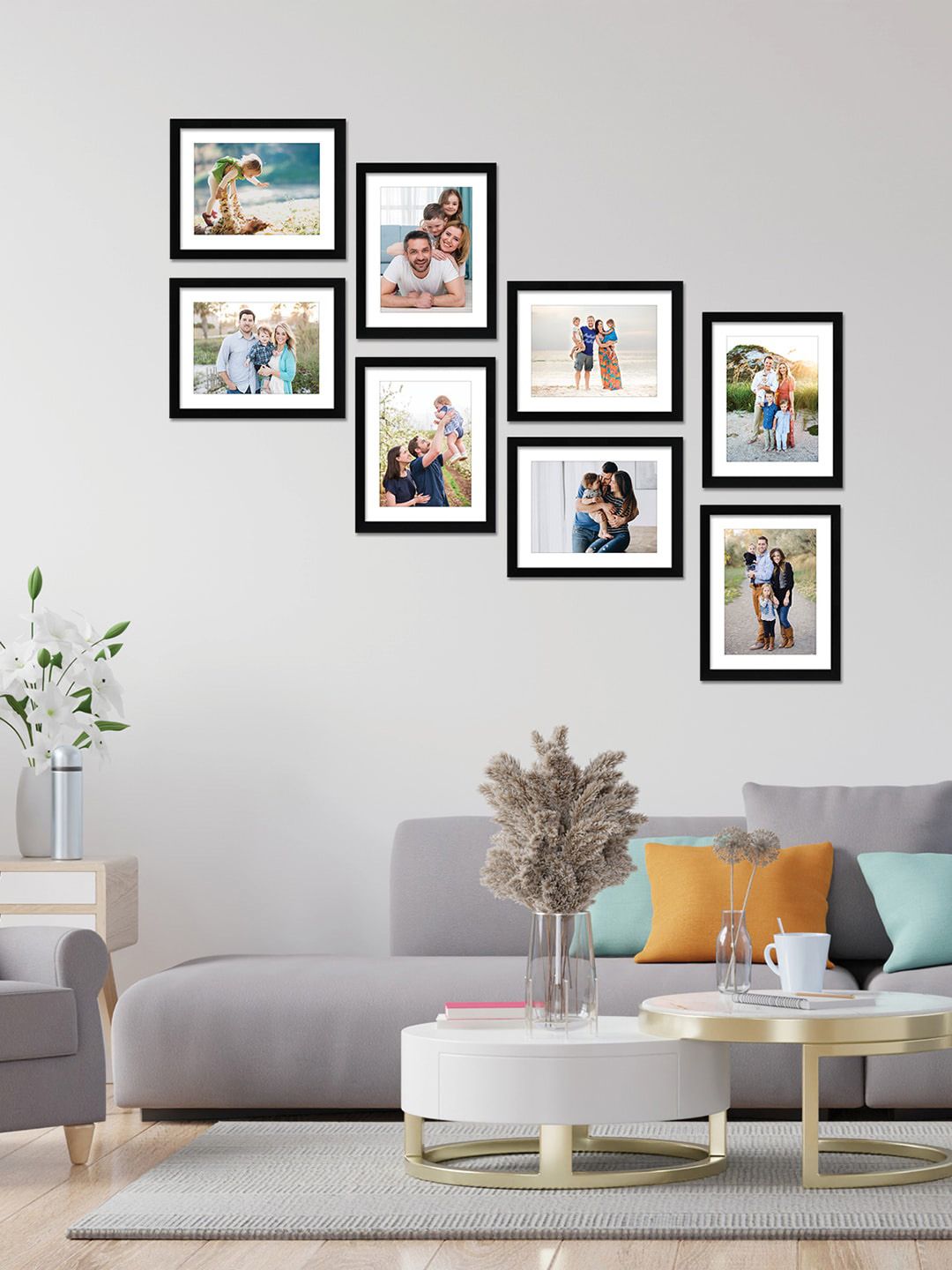 RANDOM Set Of 8 Black Solid Rectangle Wall Photo Frames Price in India