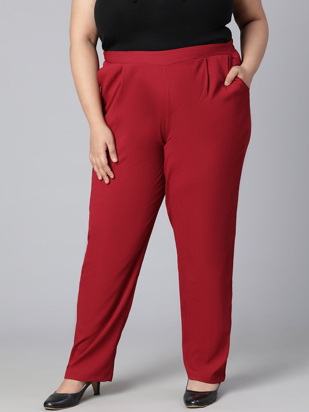 Oxolloxo Women Maroon Trousers Price in India