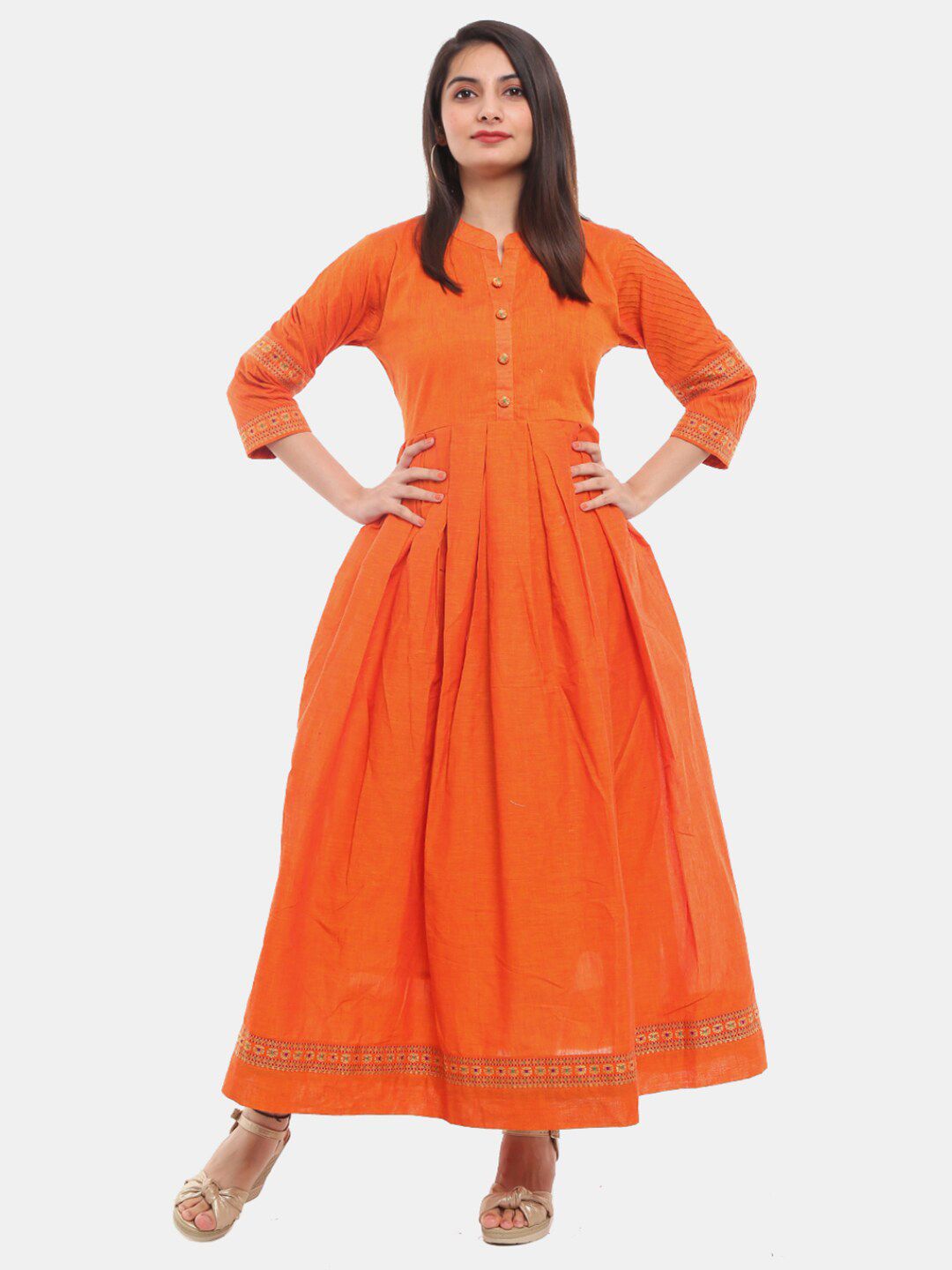 Desi Mix Orange Satin Maxi Dress Price in India