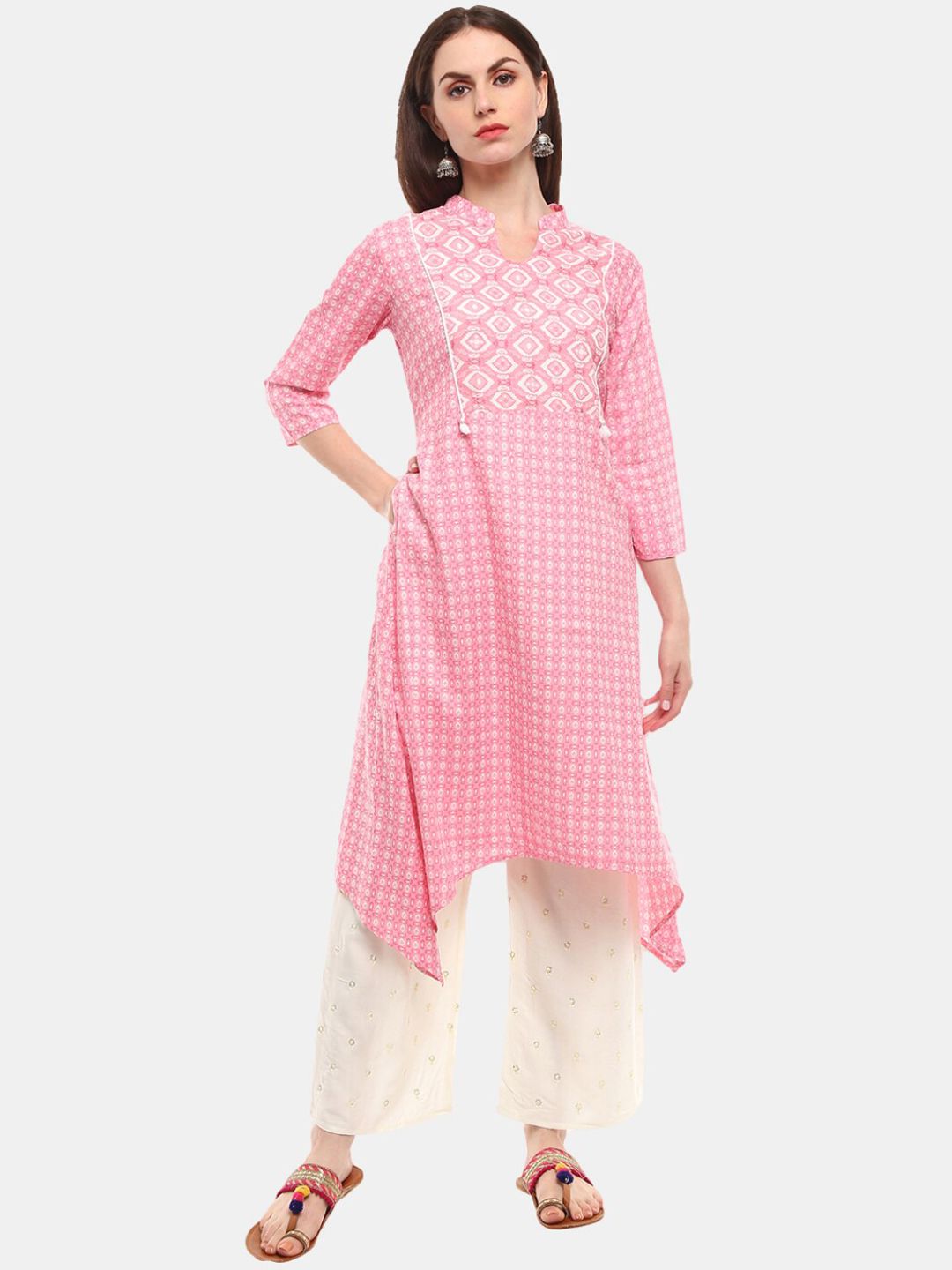 Desi Mix Women Pink Ethnic Motifs Printed Kurta Price in India