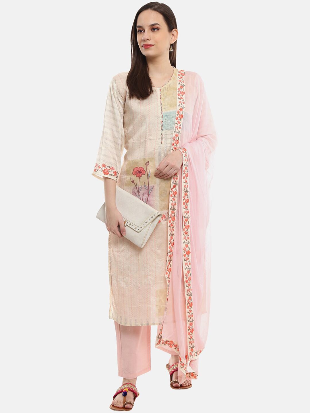 Desi Mix Women Beige Embroidered Kurta Price in India