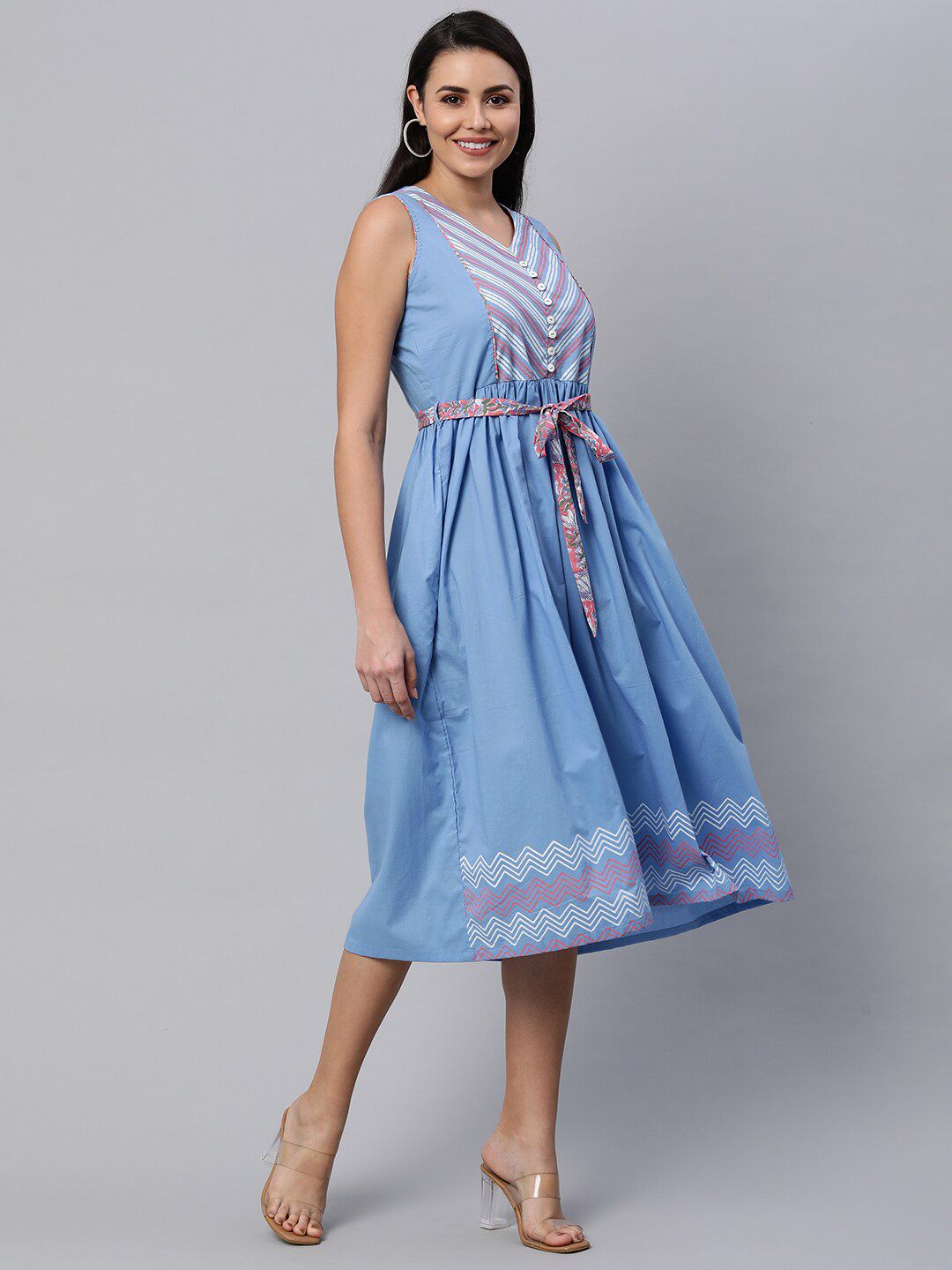 KAMI KUBI Blue Striped Midi Dress Price in India