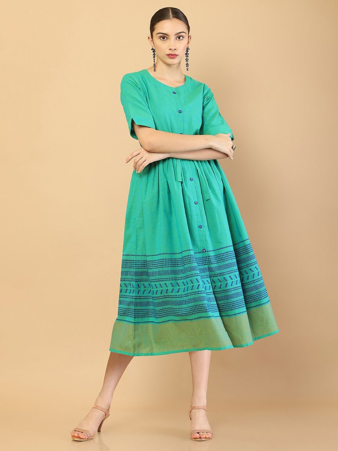 Soch Green Ethnic Midi Dress Price in India