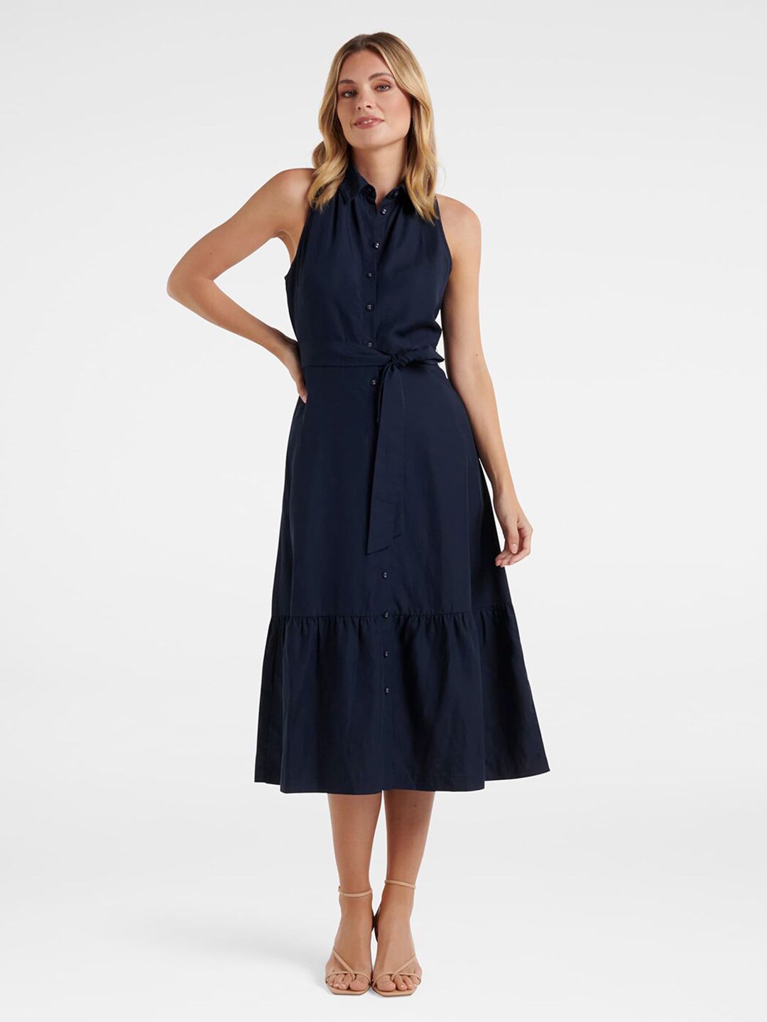 Forever New Navy Blue Shirt Midi Dress Price in India