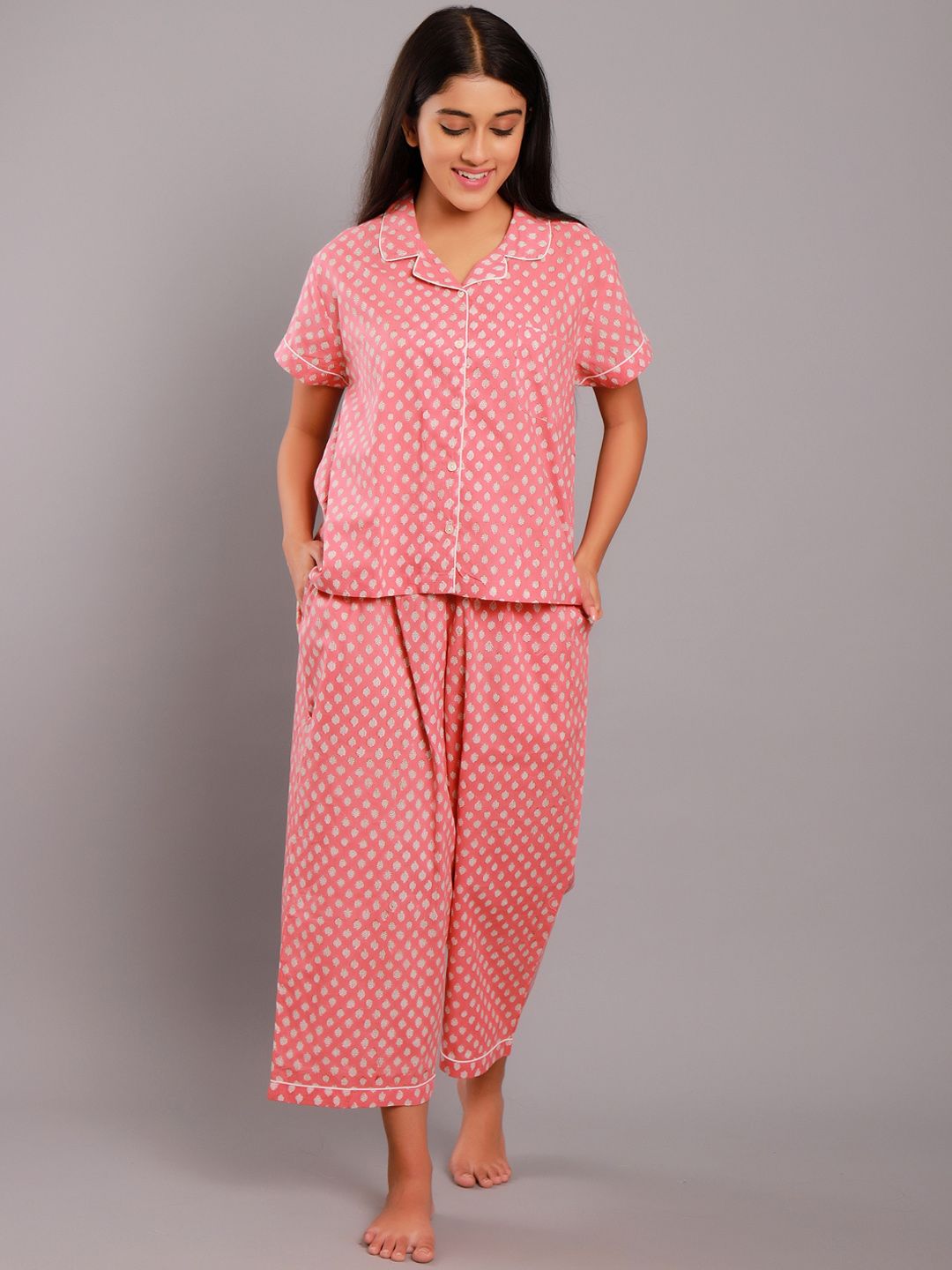 GAURANCHE Women Pink Printed Night suit Price in India