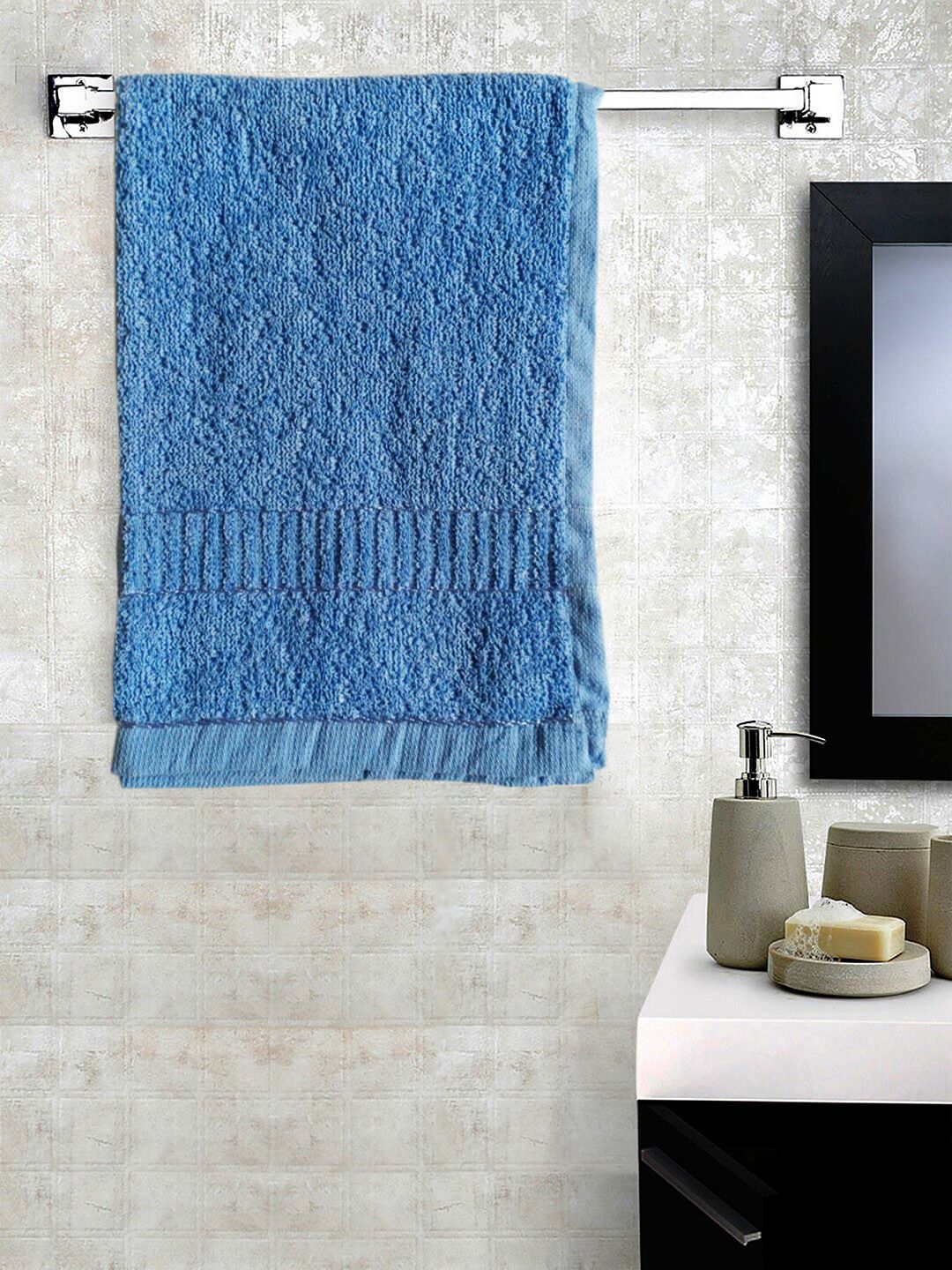 Lushomes Set Of 6 Blue Solid Cotton Hand Towels Price in India