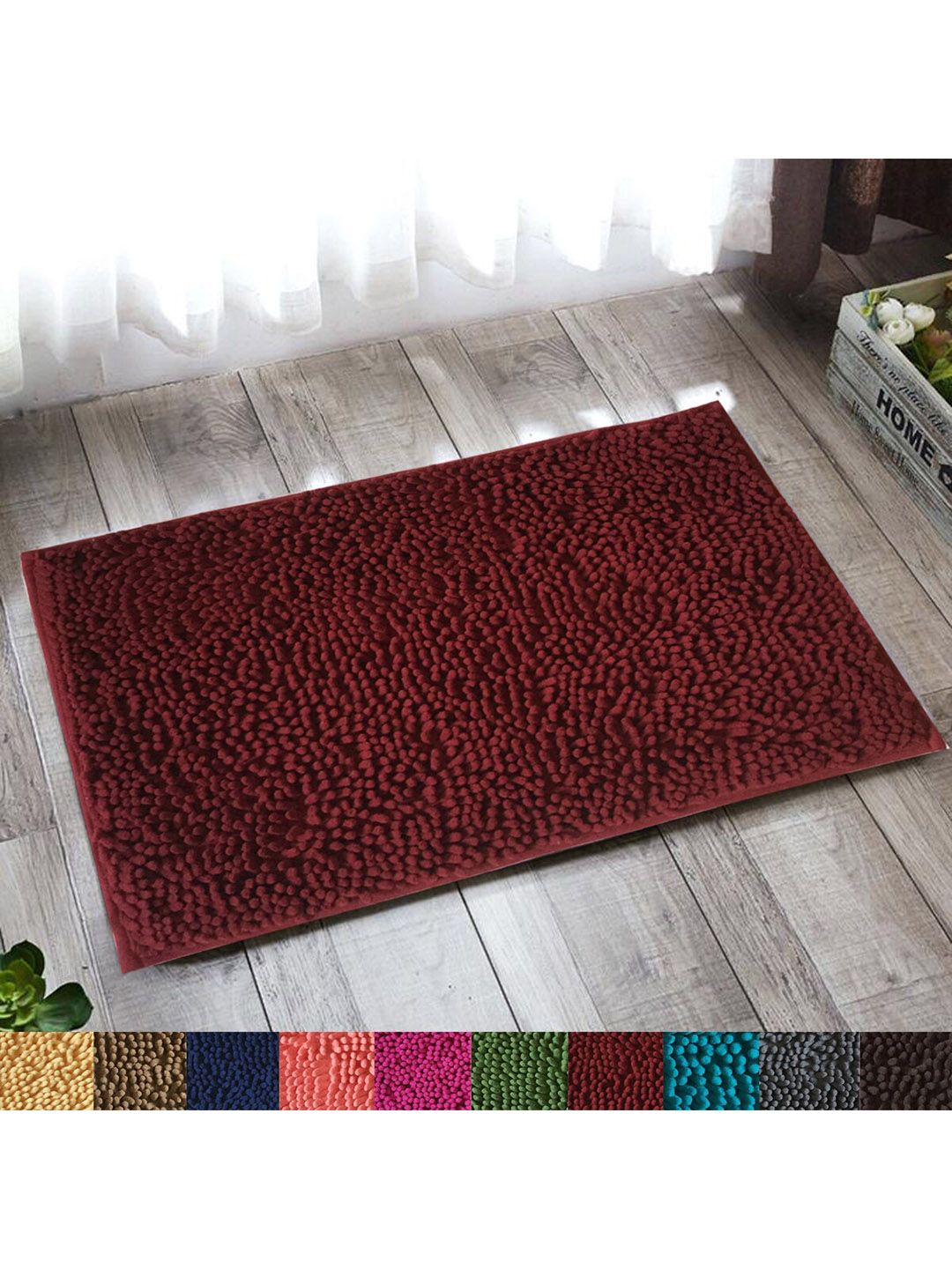 Lushomes Maroon Thick Fluffy Chenille 1200 GSM Bathmat with High Pile Microfiber Price in India