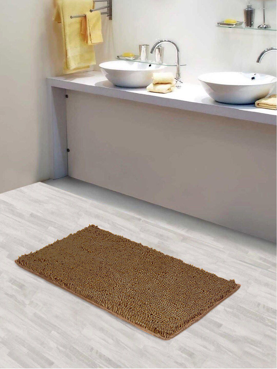 Lushomes Beige Solid 2200 GSM Anti Skid Bath Rug Price in India