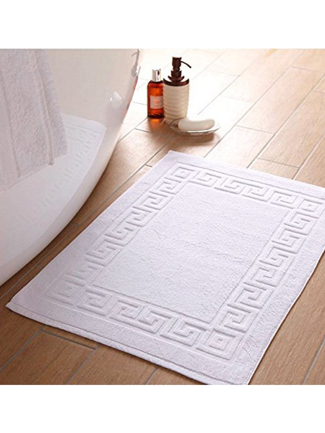 Lushomes White 1000 GSM Super Soft Terry Cotton Greek Border Bathmat Price in India