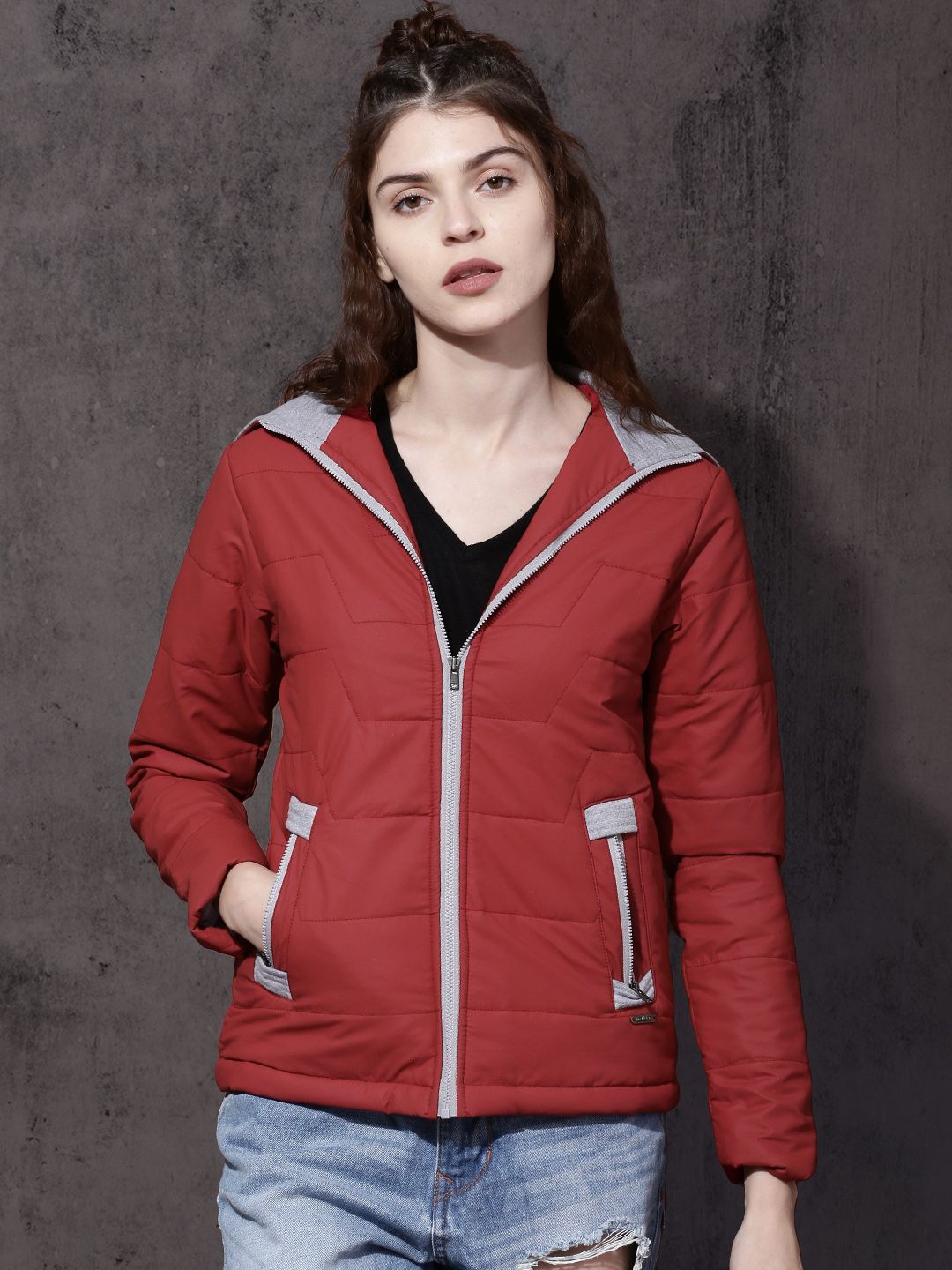 Roadster Women Red Solid Padded Jacket Price in India