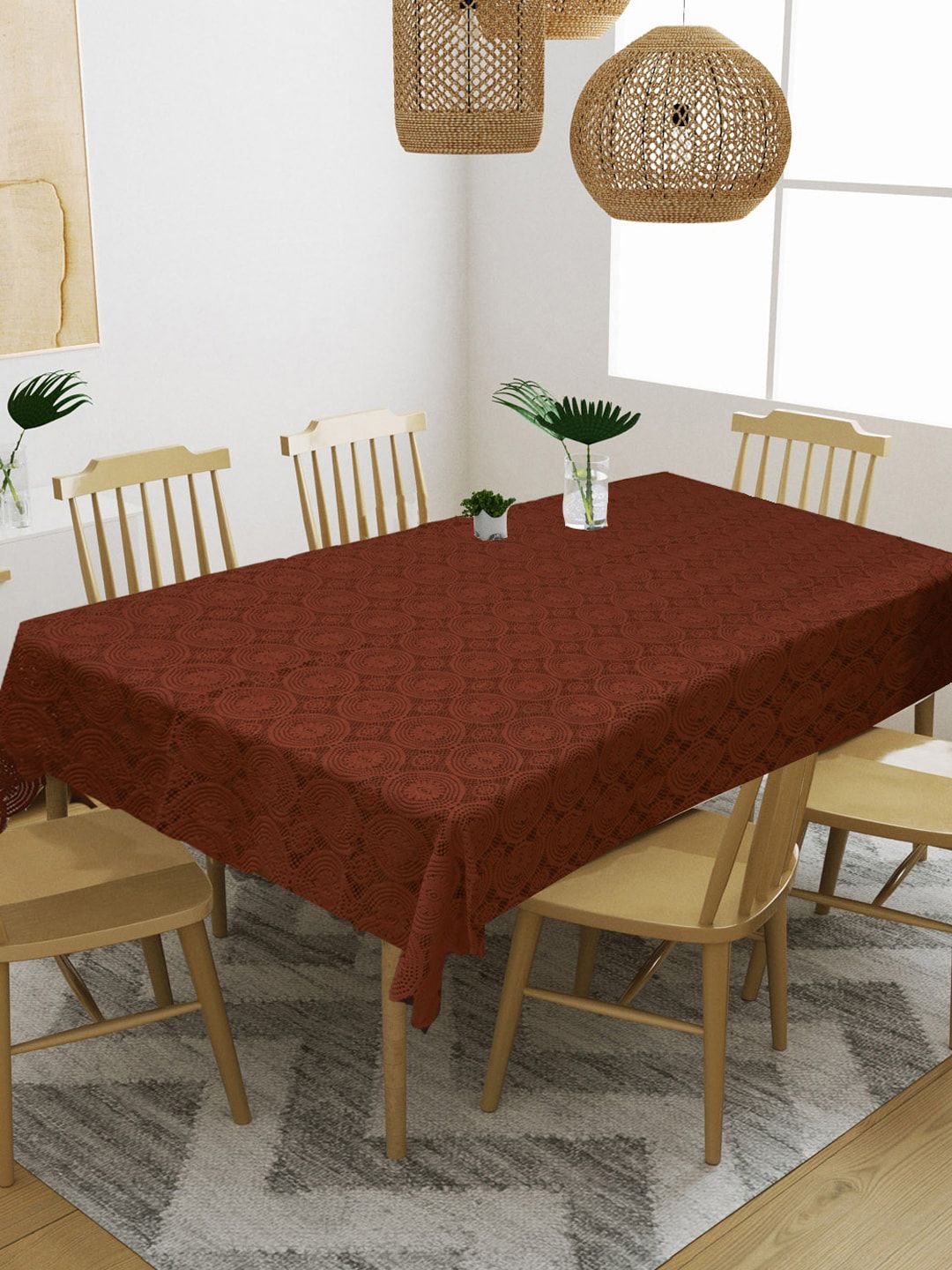 WEAVERS VILLA Brown Solid 
6-Seater Cotton Table Covers Price in India