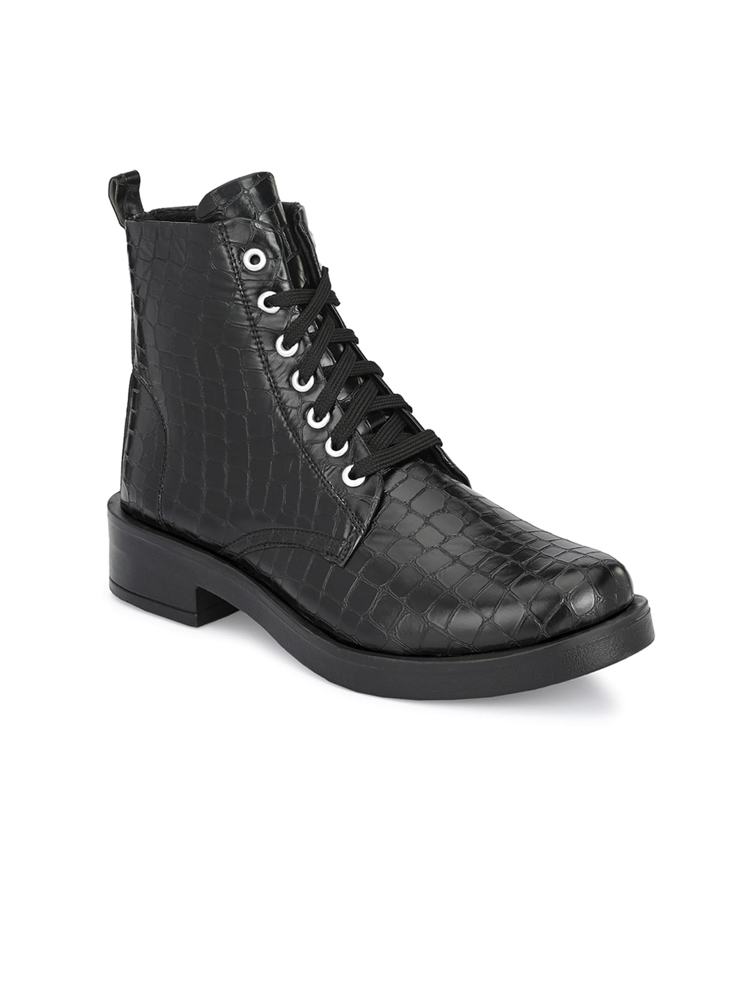 AfroJack Women Black Textured Boots Price in India
