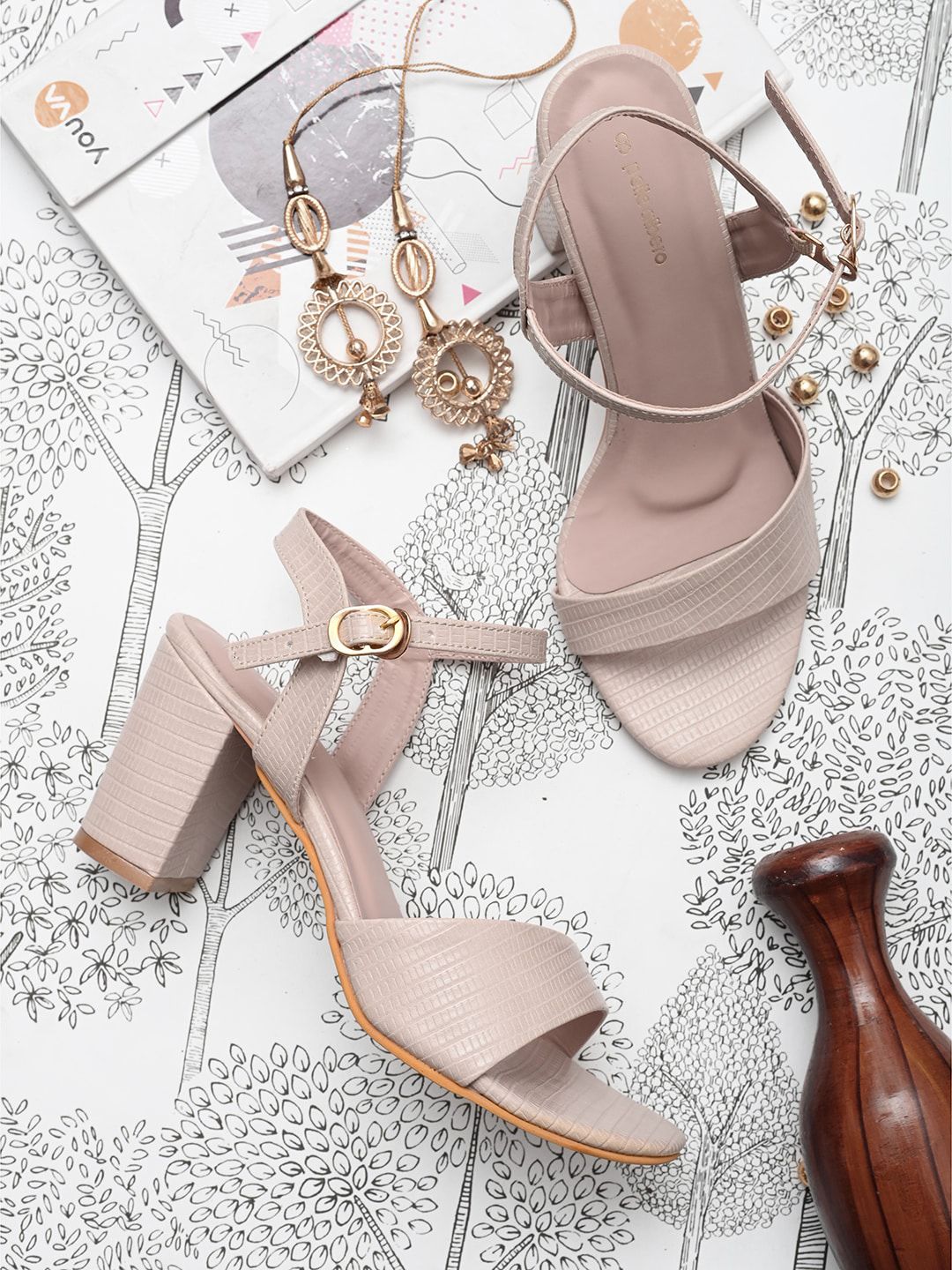 pelle albero Nude-Coloured Block Sandals with Bows Price in India