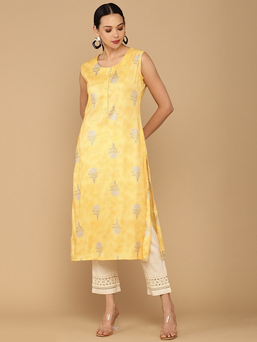 Soch Women Yellow Floral Printed Kurta Price in India