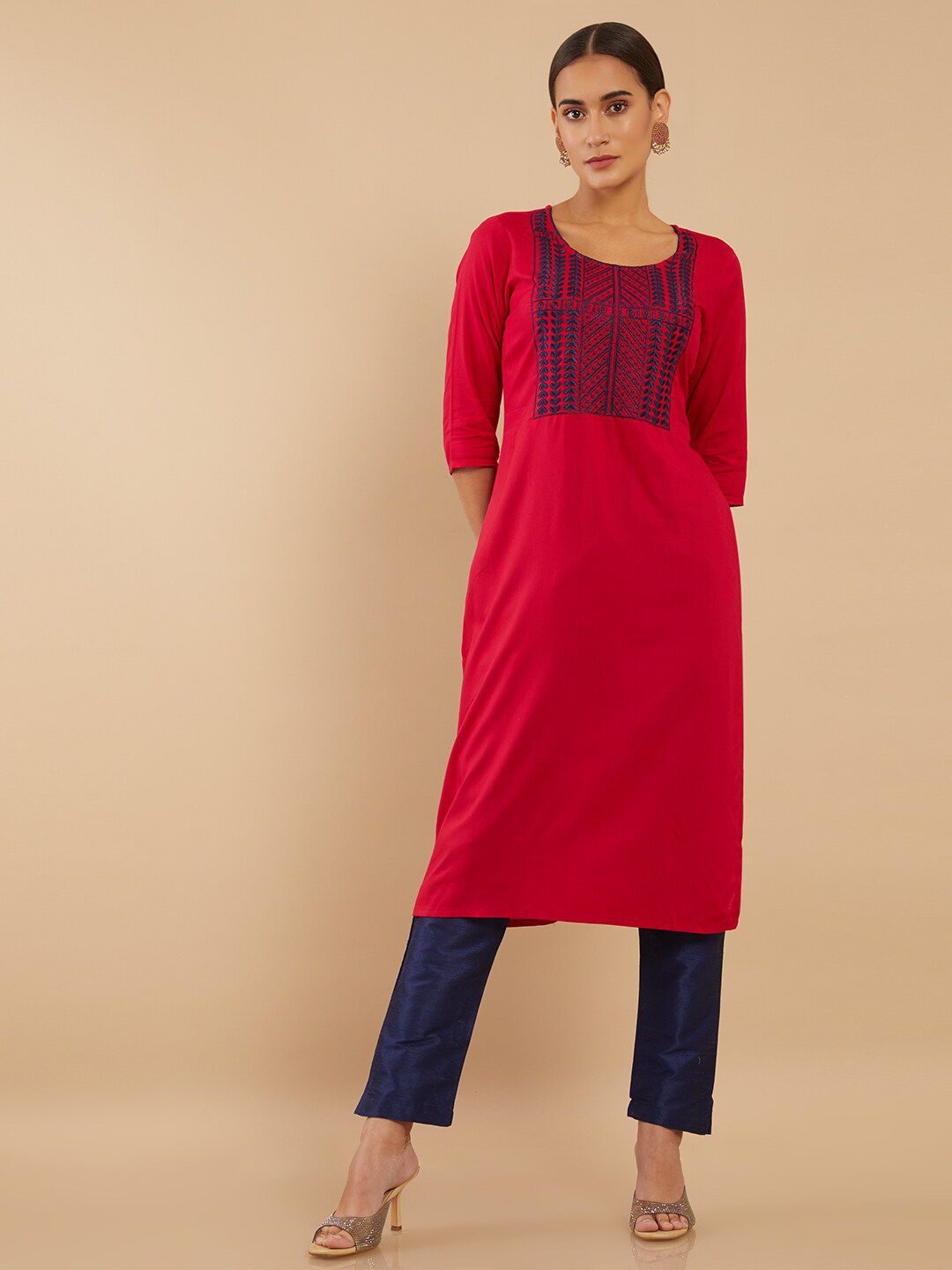 Soch Women Red Thread Work Kurta Price in India
