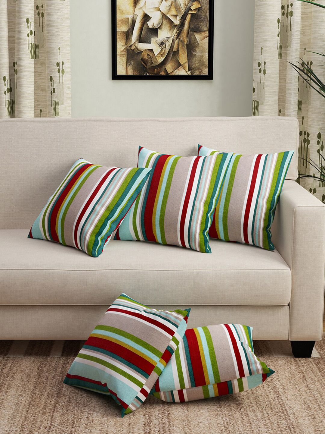 Story@home Set of 5 Multi Stripes Cushion Covers Price in India