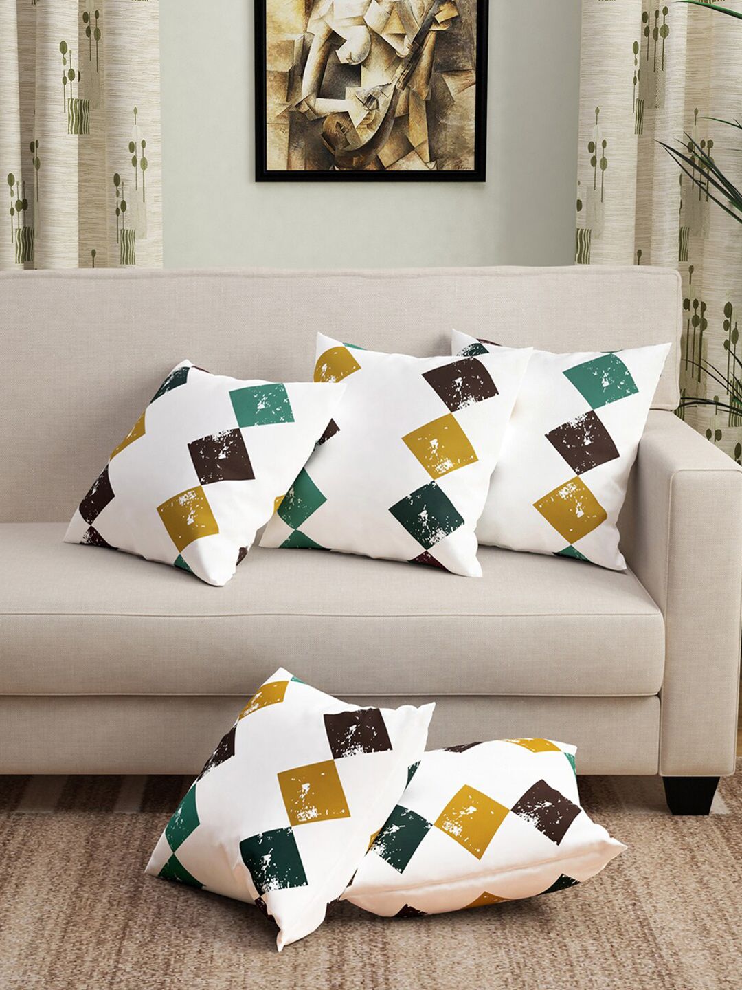 Story@home Set of 5 White Printed Cushion Covers Price in India