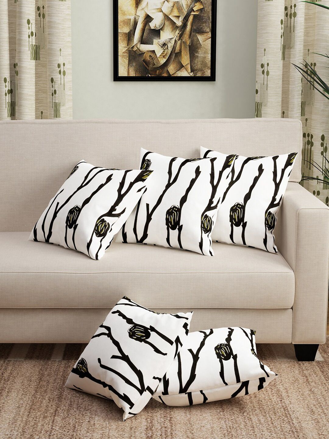 Story@home Set of 5 White Printed Cushion Covers Price in India