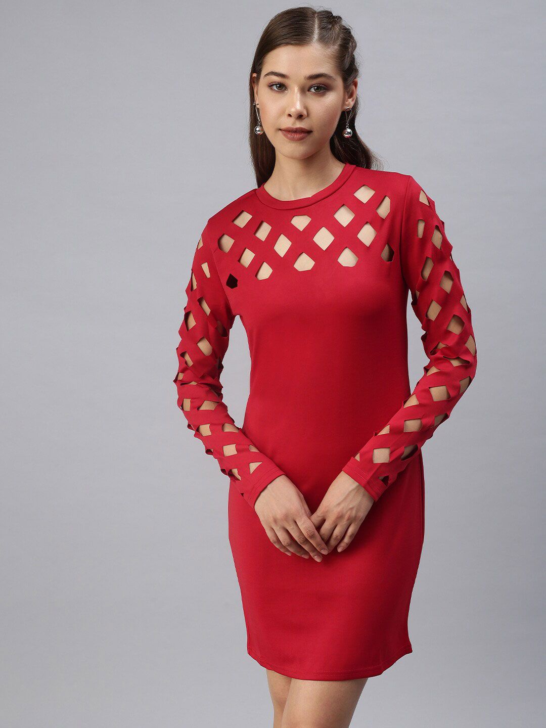 SHOWOFF Women Red Scuba Sheath Dress Price in India