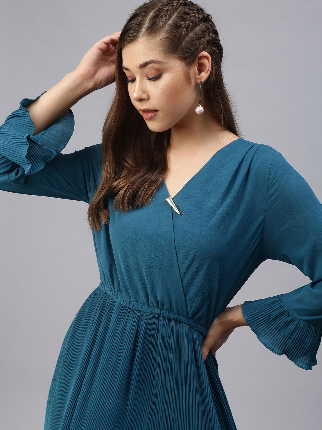 SHOWOFF Women Teal Wrap Dress Price in India