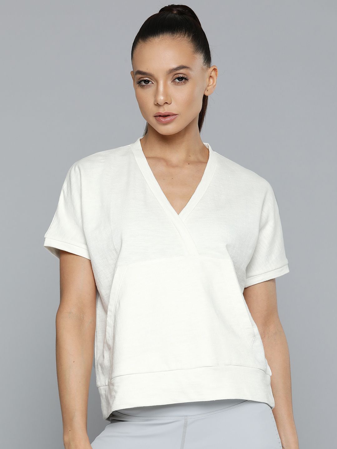 Fitkin Women White V-Neck Cotton T-shirt Price in India