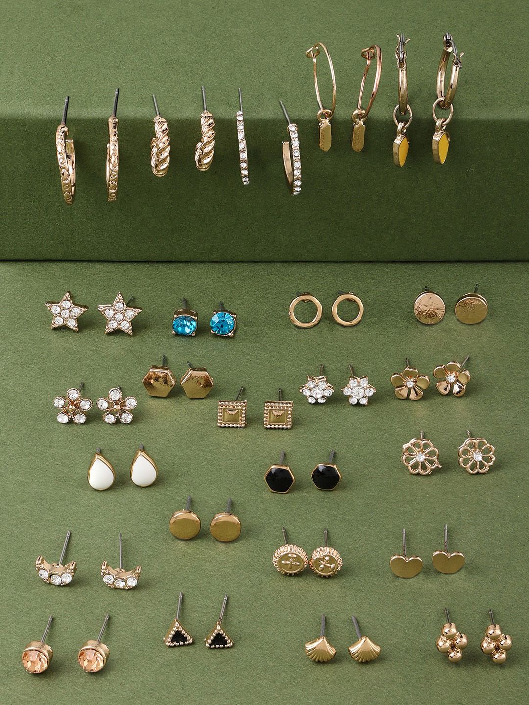 Zaveri Pearls Set of 25 Gold-Toned Contemporary Studs