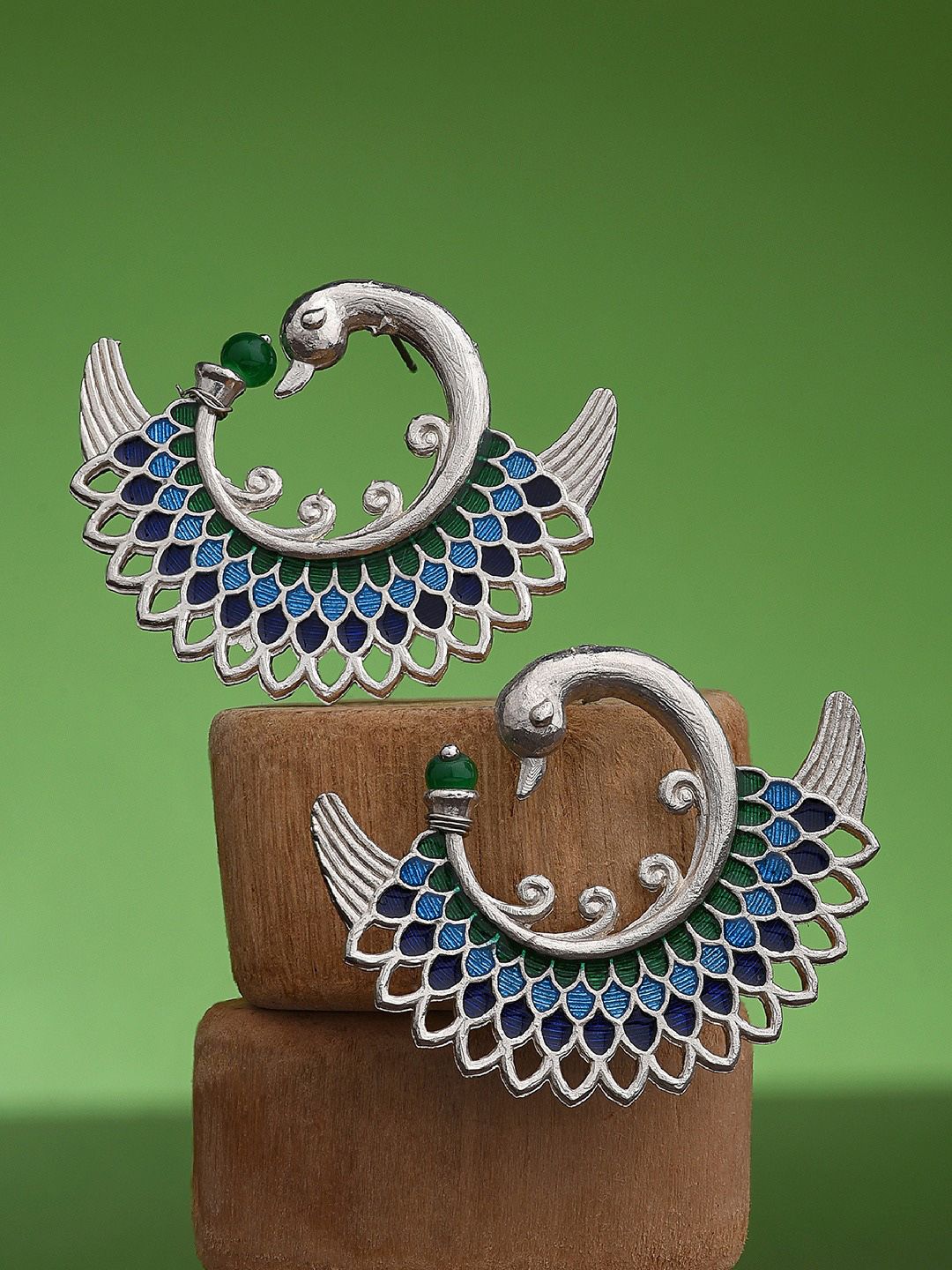 Zaveri Pearls Blue & Silver-Plated Contemporary Chandbalis Earrings Price in India