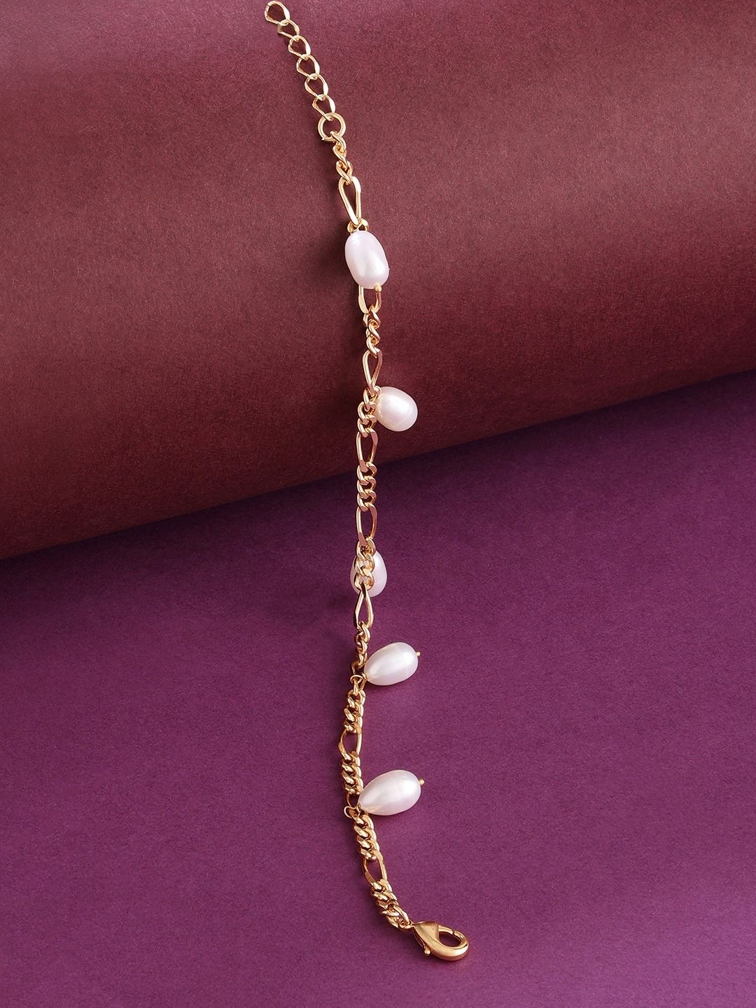Zaveri Pearls Women White Brass Pearls Gold-Plated Wraparound Bracelet Price in India