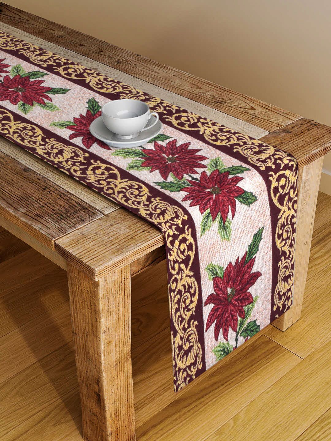 KLOTTHE Red & Green Floral Printed Table Runners Price in India