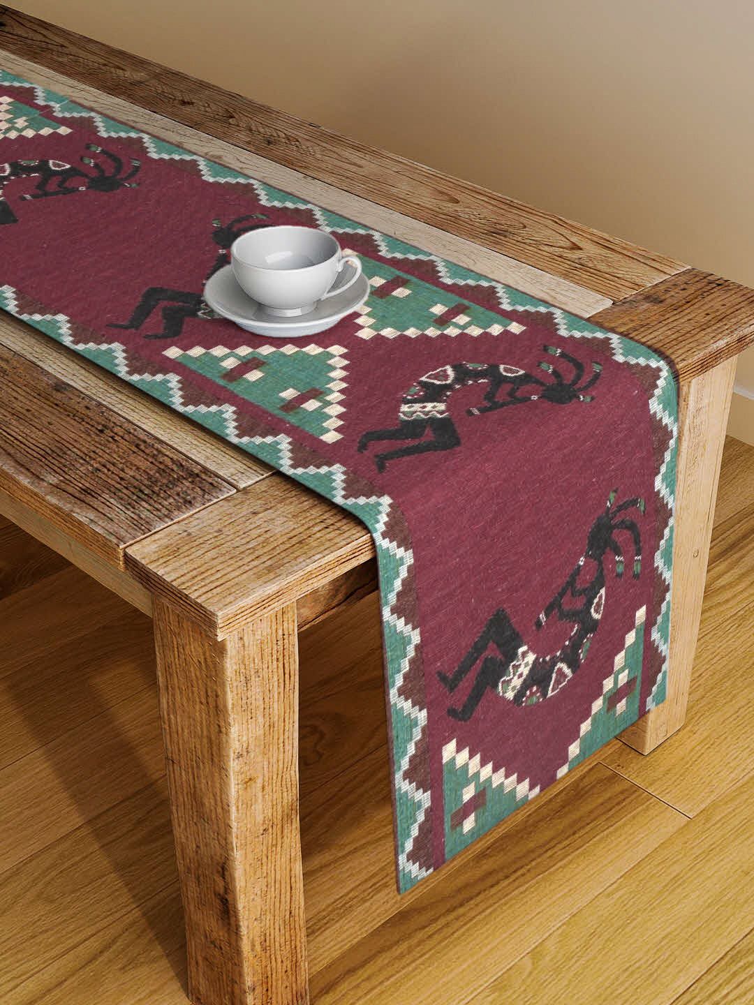 KLOTTHE Maroon Red & Green Ethnic Motifs Printed Table Runners Price in India